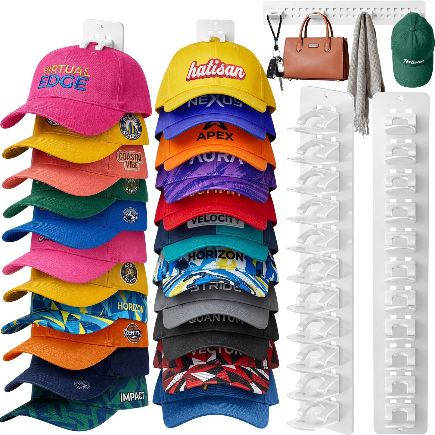Hat Hook for Wall, 2 Pack Hat Organizer Hold up to 20 Hats,Hat Holder with Strong Adhesive and 8 Pack Screws, Cap Holder Hat Hangers for Wall Closet Door and Bedroom(B-Black) BST220