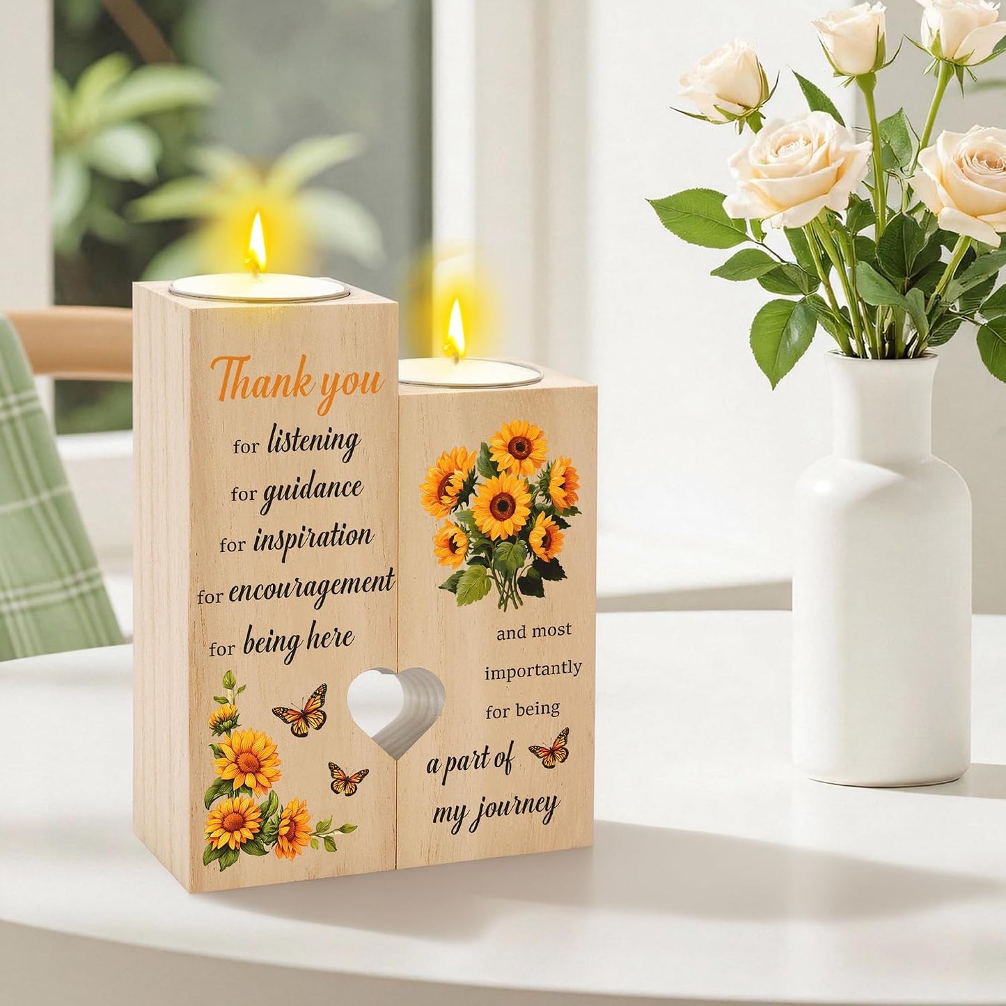 Thank You Gifts for Women Appreciation Gifts for Teacher Friends Coworker Sunflower Wooden Candle Holder Candlestick End of Year Teachers Week for Teachers Nurse Instructor BST220