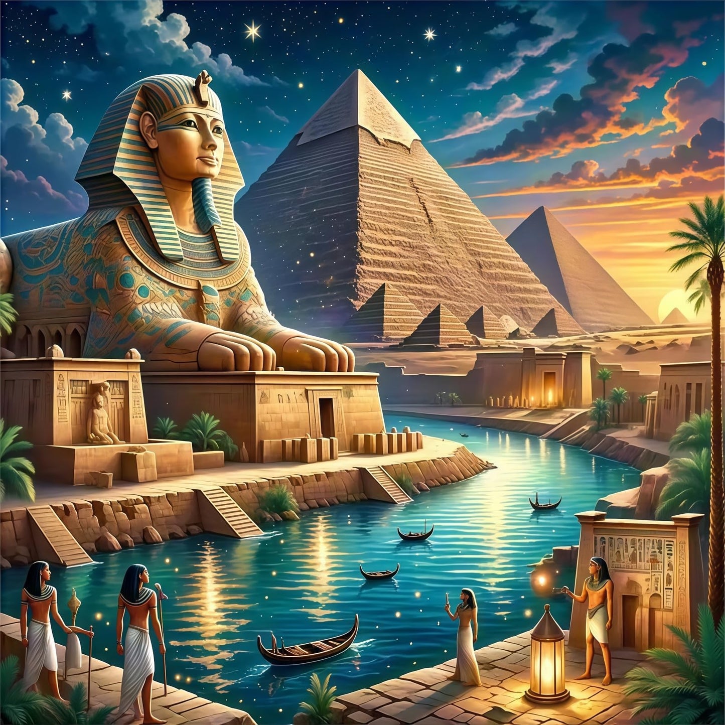 ArtIgle 5D Diamond Painting Kits for Adults, Ancient Sphinx Full Round Drills Gem Diamond Dots, Diamond Dot Art for Adults Beginners Clearance Home Wall Art Decor, 13.78 X 13.78 inch BST220