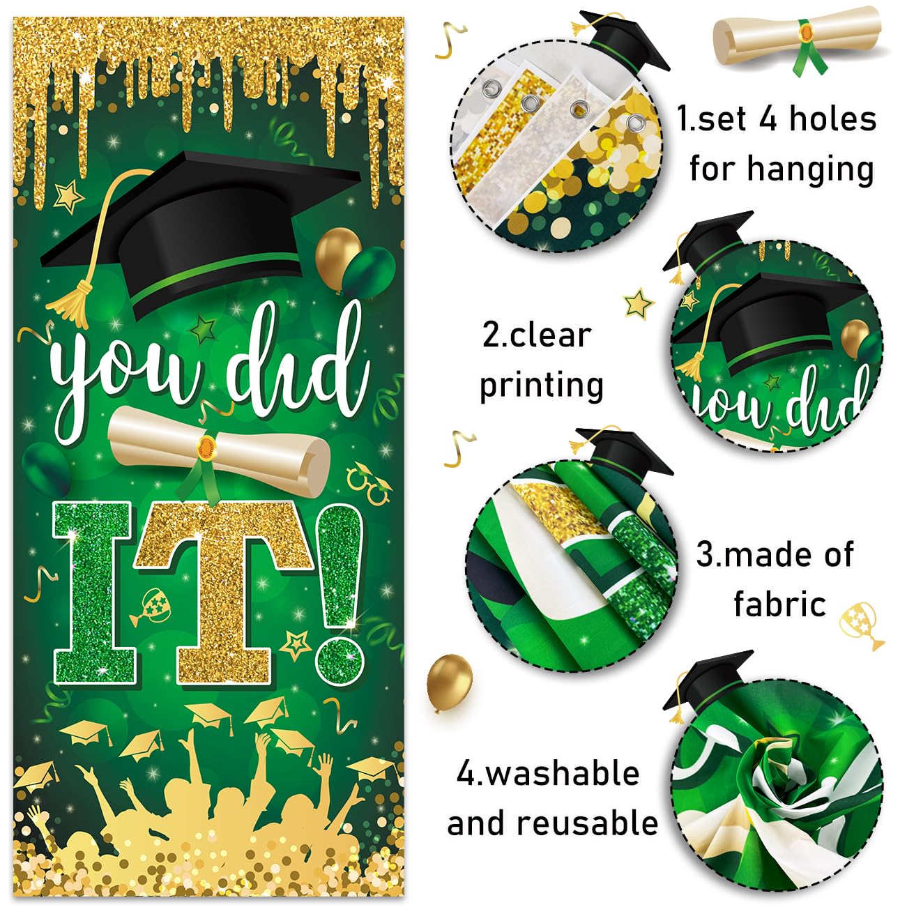 Graduation Decorations Class of 2026 Purple and Gold Congrats Grad Banner and You Did It Door Cover for High School College Graduation Party Supplies(Purple) BST326H