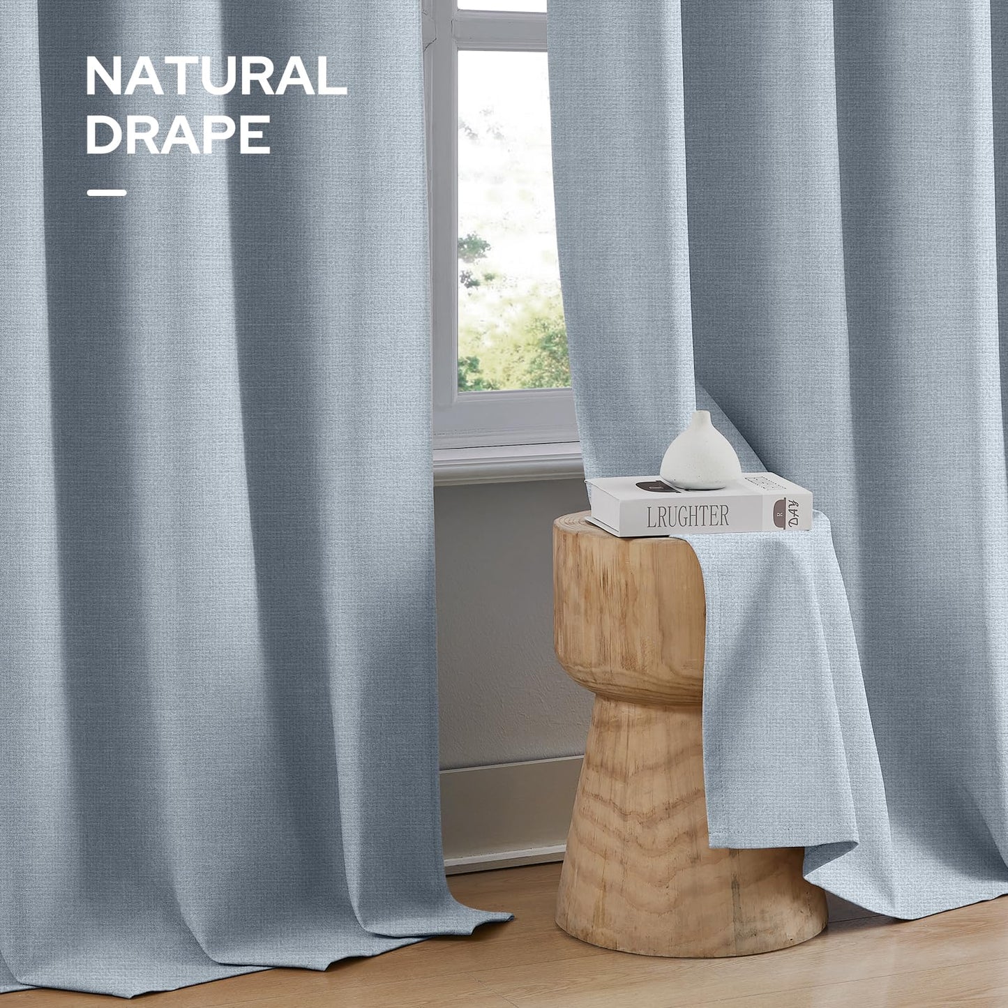 HOMEIDEAS 100% Ivory Cream Linen Blackout Curtains for Bedroom, 52 x 96 Inch Length 2 Panels Faux Linen Thermal Insulated Black Out Grommet Window Drapes for Living Room BST202
