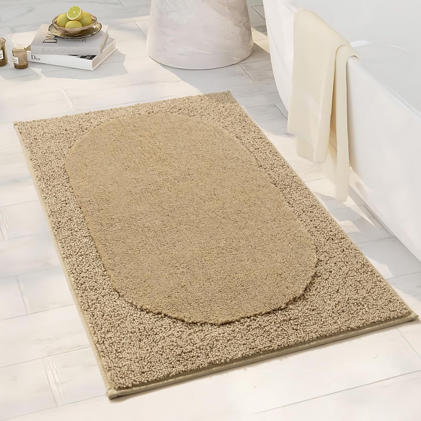 DEXDE Bathroom Rugs Non-Slip Mat for Bathroom Floor Shower,24x16 Beige | Thick Soft Absorbent Bath Mat, Quick Dry Microfiber Rug, Machine Washable Shower Floor Bathroom Mat Home Decor Accessories BST220