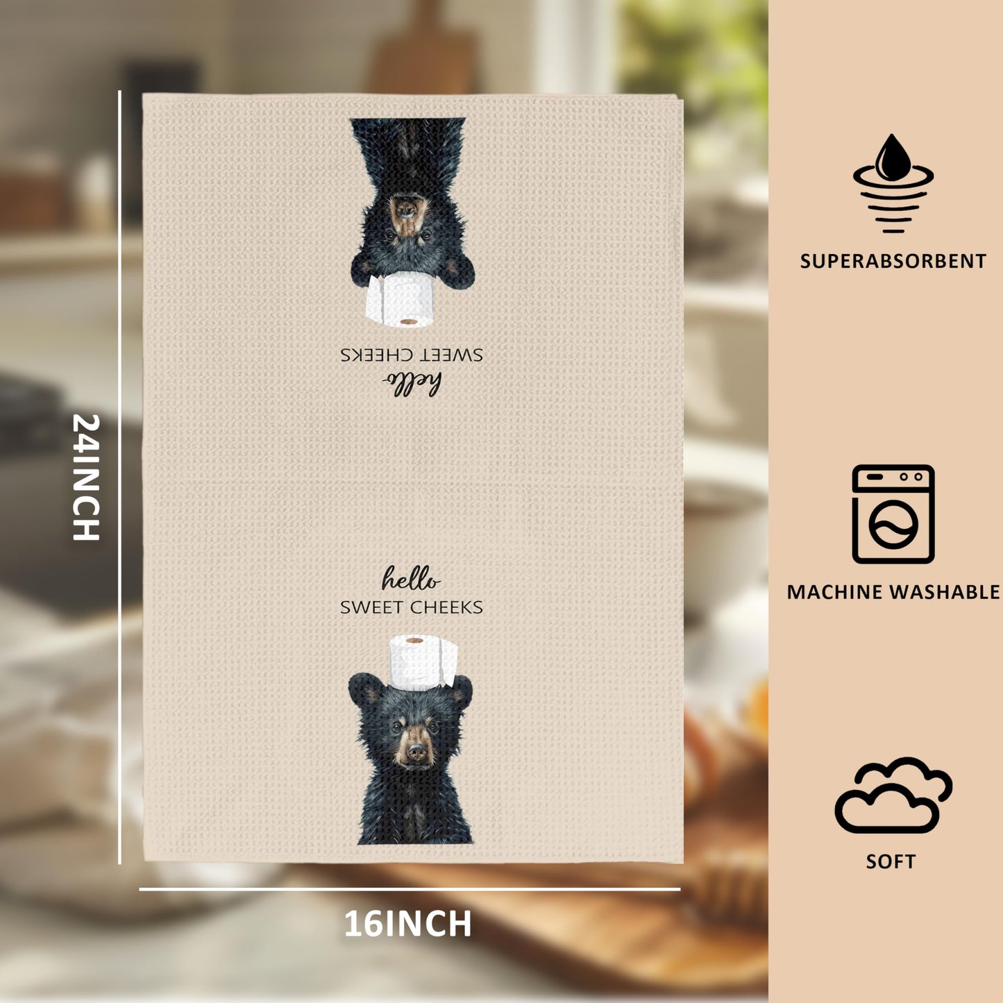 Funny Bear Bathroom Hand Towels Set of 2, Hello Sweet Bear Bathroom Decor, Funny Wild Animal Hand Towels for Washroom Restroom Decor, 16x24 Inch BST326L