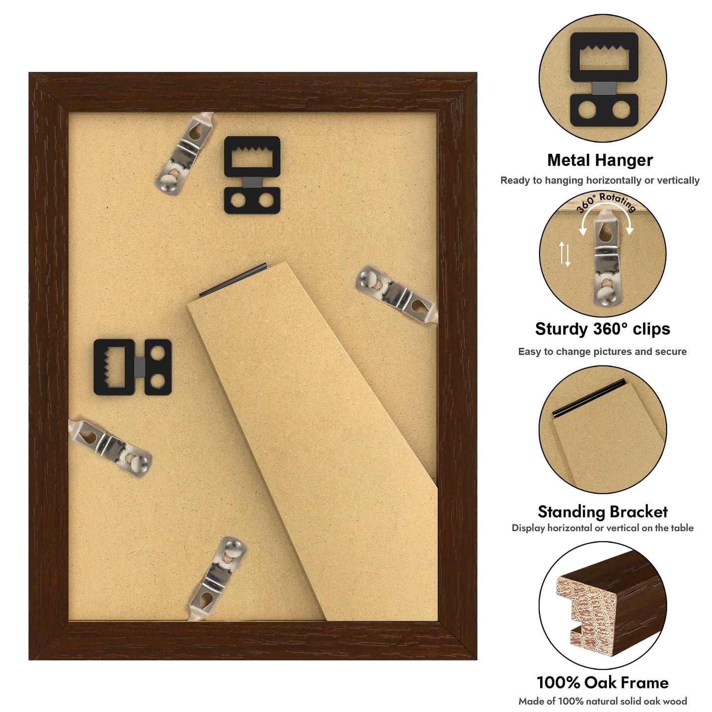 YESKAY 12x16 Picture Frame - 12 x 16 Photo Frame Made of Solid Oak Wood and Real Glass,Display Picture 4 Opening 5x7 with Mat or 12x16 Without Mat for Wall Mounting(Color Walnut) BST326H