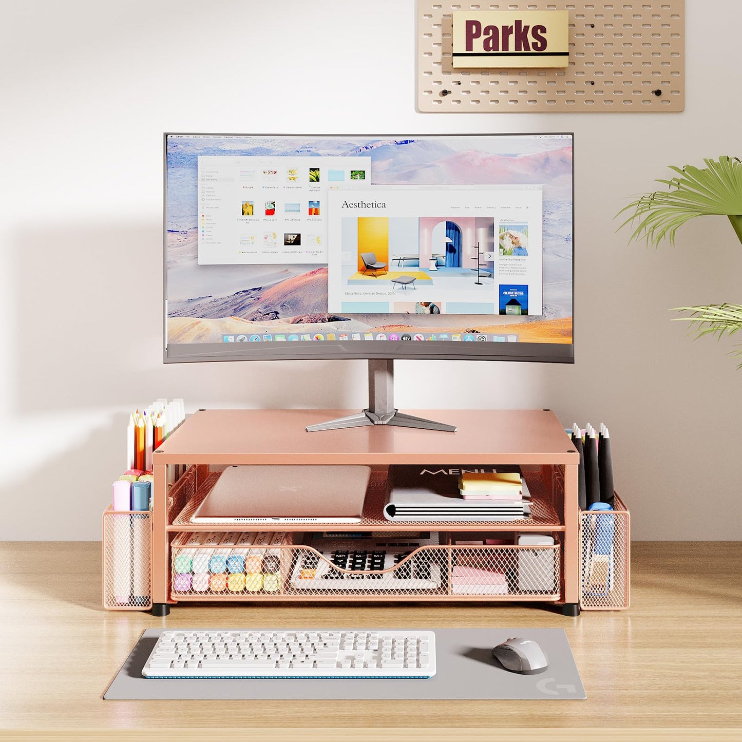OPNICE Desk Organizers and Accessories, 2-Tier Computer Monitor Stand Riser N29