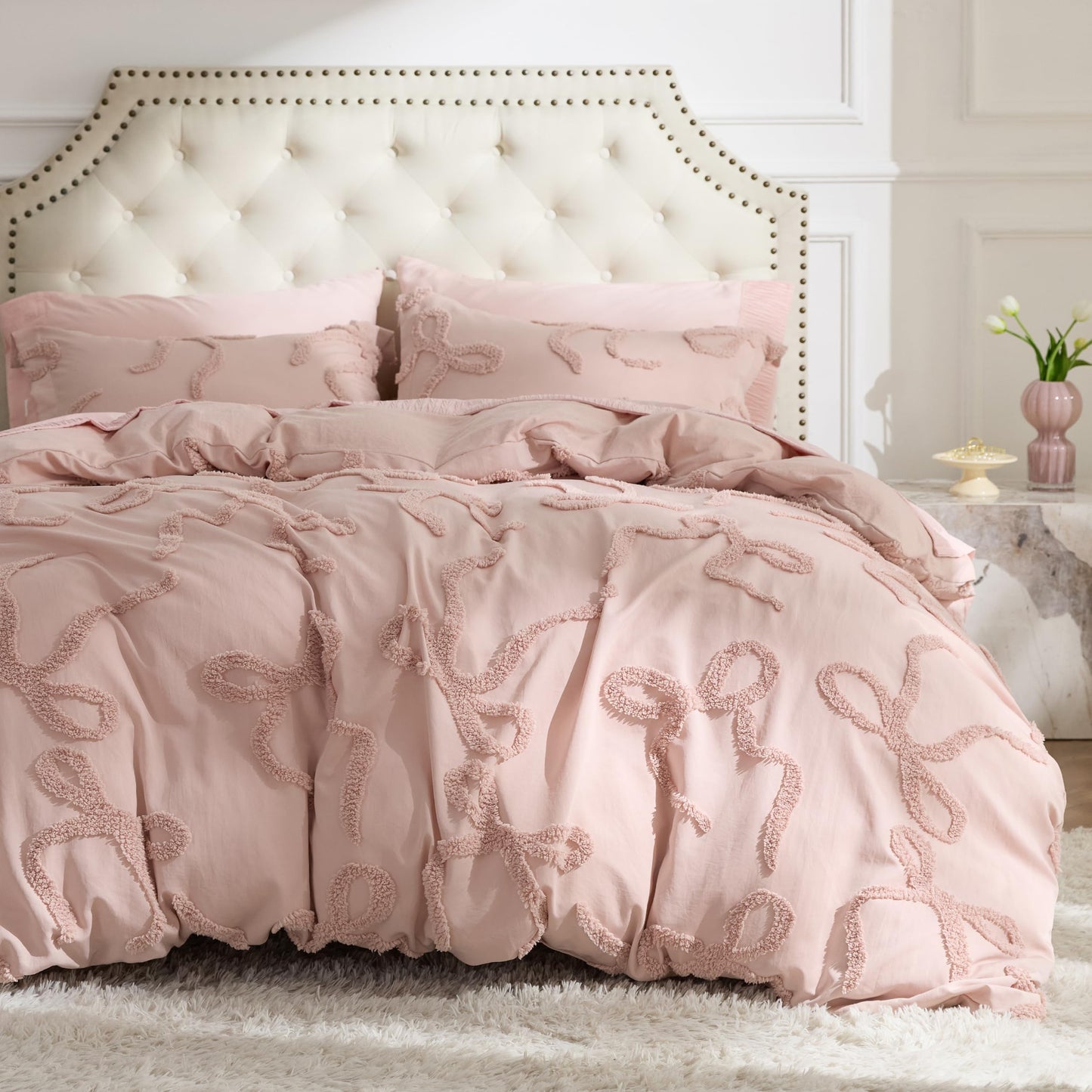 Bedsure Tufted Rose Pink King Comforter Set, GentleSoft™ 3 Pieces Bow Cute Bedding Pink Room Decor, Gifts for Girls Teens Women, All Seasons, 1 Bed Comforter, 2 Pillow Shams, 104x90 Inches DD1210