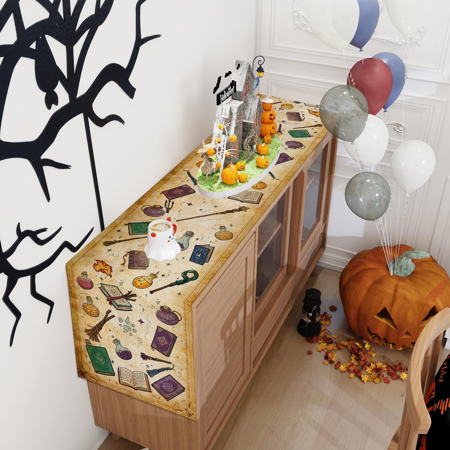 Halloween Table Runner, Halloween Home Kitchen Dining Room Table Decor, Boy Birthday Party Baby Shower Decorations and Supplies for Kids 13x72 Inch BST220