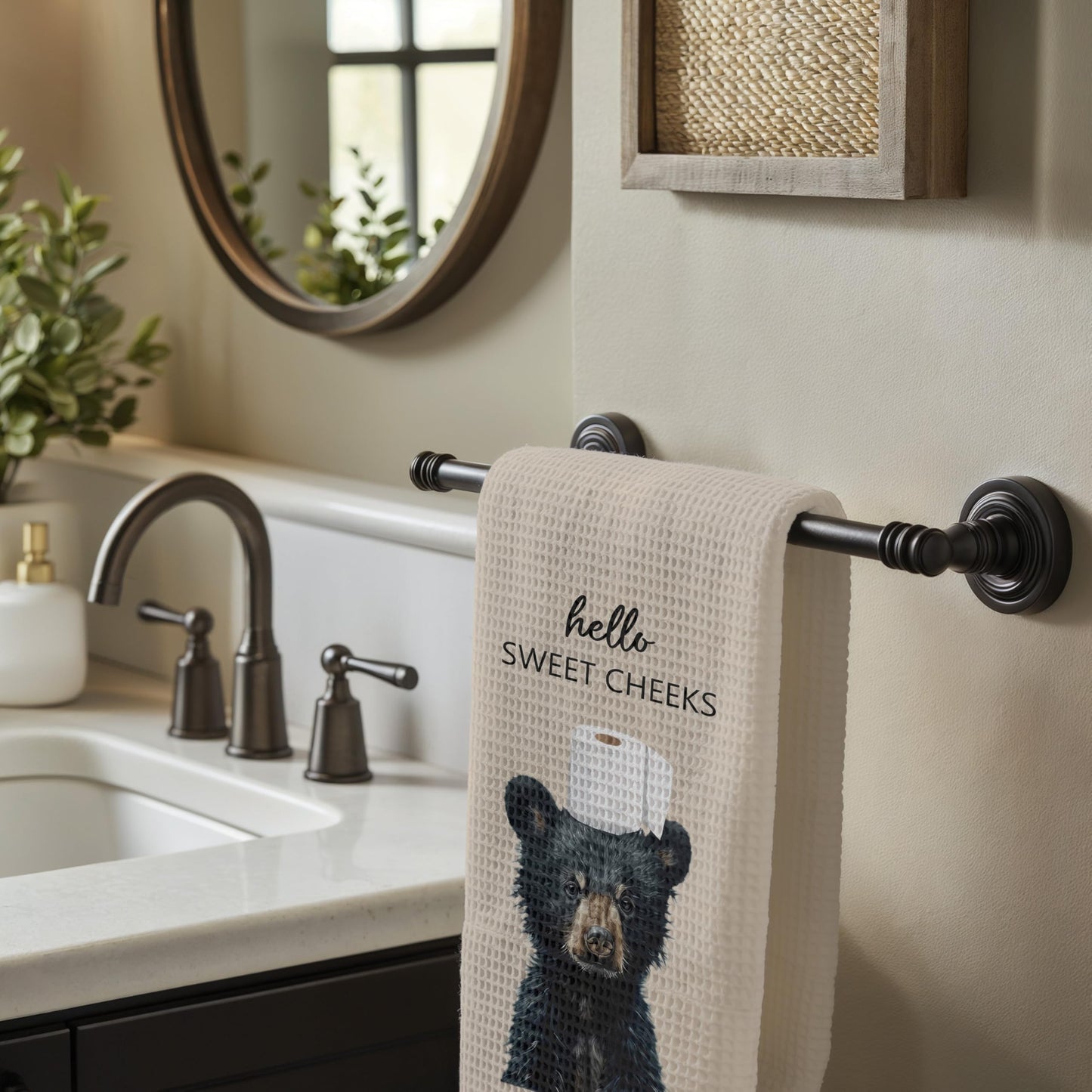 Funny Bear Bathroom Hand Towels Set of 2, Hello Sweet Bear Bathroom Decor, Funny Wild Animal Hand Towels for Washroom Restroom Decor, 16x24 Inch BST326L