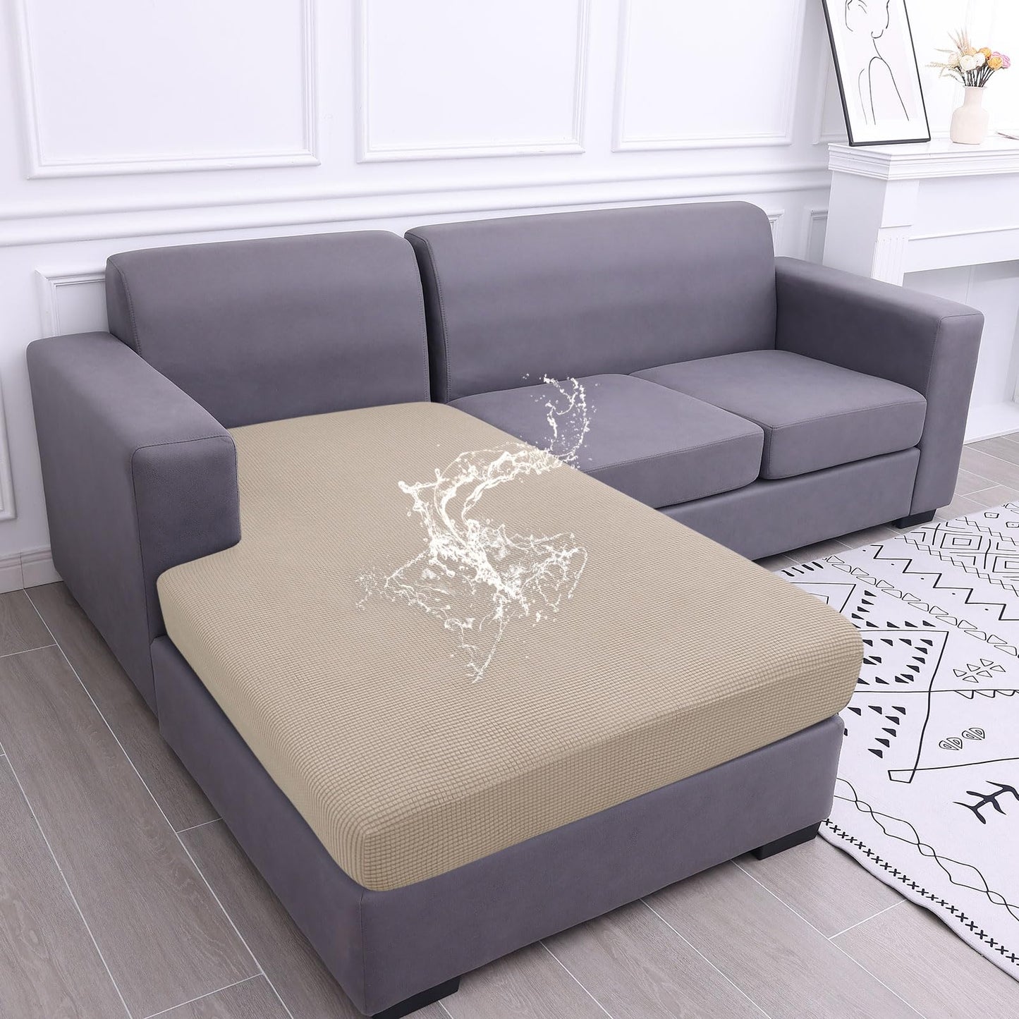 Waterproof Couch Cushion Covers for Pets, Non Slip Sofa Seat Cover | Stretch Jacquard Fabric, Elastic Bottom, Non Slip Fit, Waterproof Protection, Pet Hair Protection (1 Piece for Backrest M) BST202