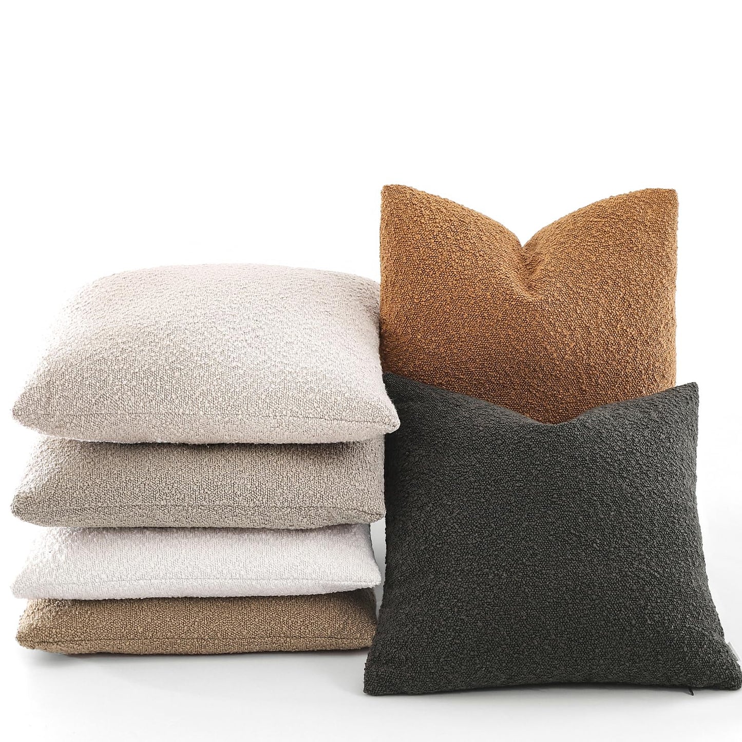 18x18 Boucle Throw Pillow Covers, Set of 2, Camel BST202