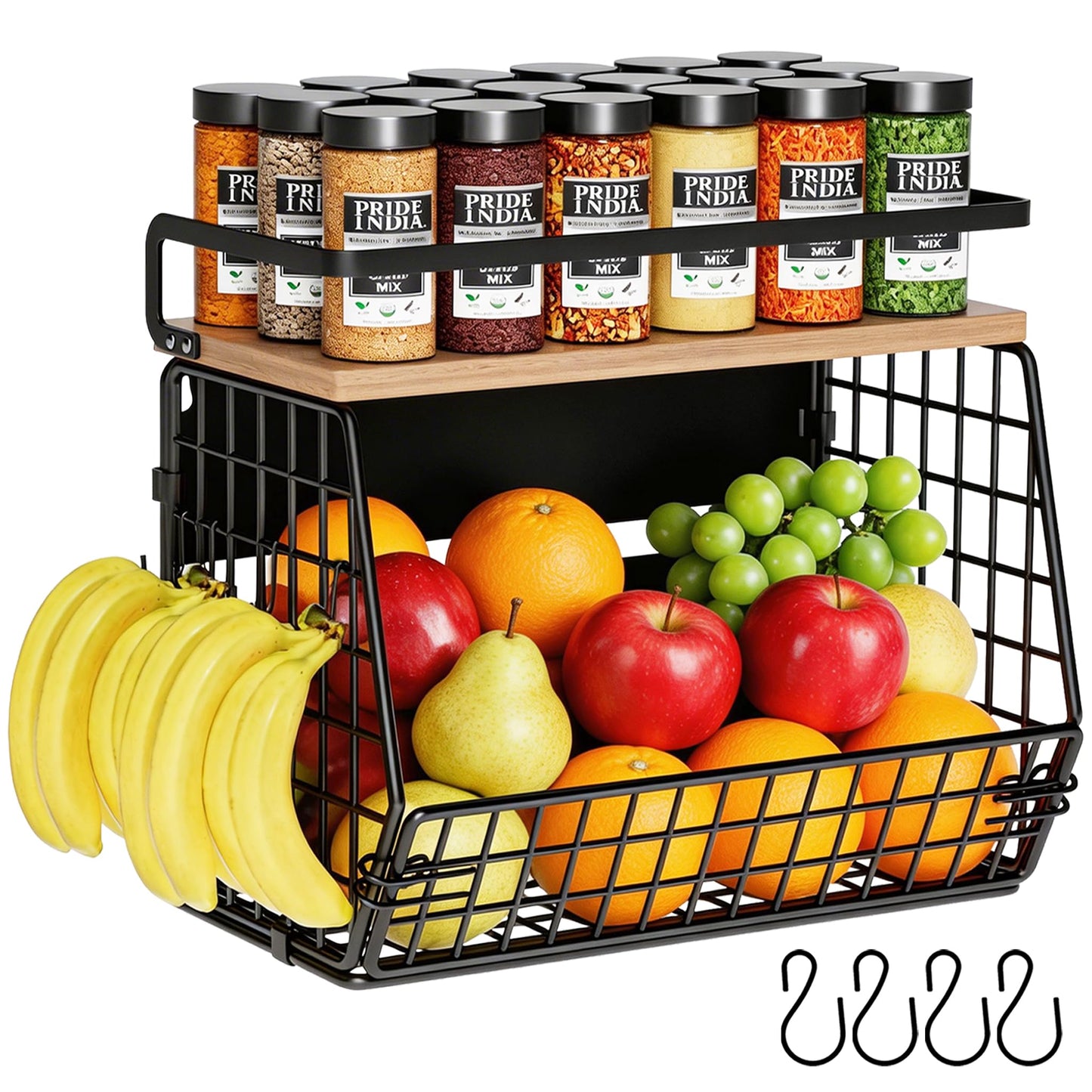 Magnetic Shelf for Fridge,Hanging Wall Basket for Potato Onion Fruit and Vegetable Storage Bins,Large Produce Container Magnetic Spice Rack for Refrigerator Kitchen Counter Pantry,Black BST220