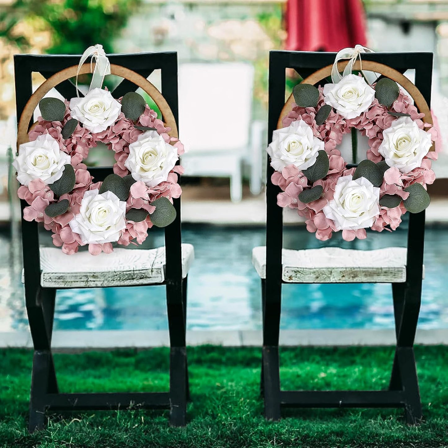 Artificial Flower Candle Rings - 6 Inch Inner Rose Floral Wreaths for Wedding Bridal Event Table Centerpieces Backdrop Decorations (Dusty Pink & White, 6 X Candle Rings) WN420