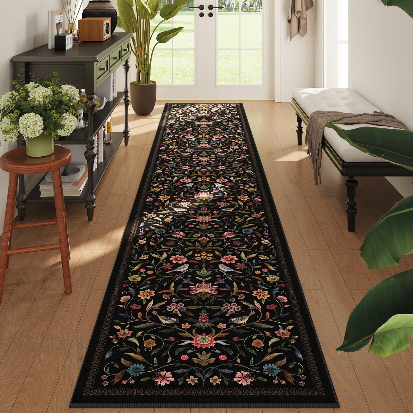 Vintage Medallion Floral Kitchen Runner 2x6, Machine Washable Rug, Soft Low Pile, Non-Slip Carpet for Hallways, Laundry, Bedroom, Bathroom, Entryway | Pink BST220