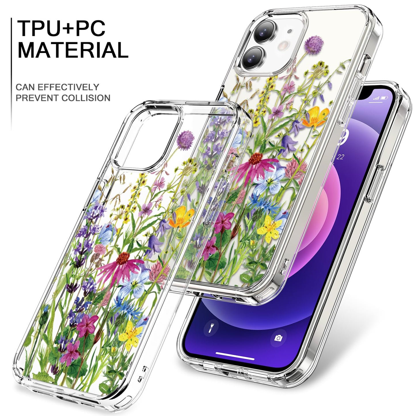 bicol for iPhone 12 Pro Max Case with Screen Protector and Camera Lens Protector - Fashionable Flower Floral Designs for Women Girls - Shockproof Acrylic Clear Phone Cover 6.7" - Blooming Flowers WN420