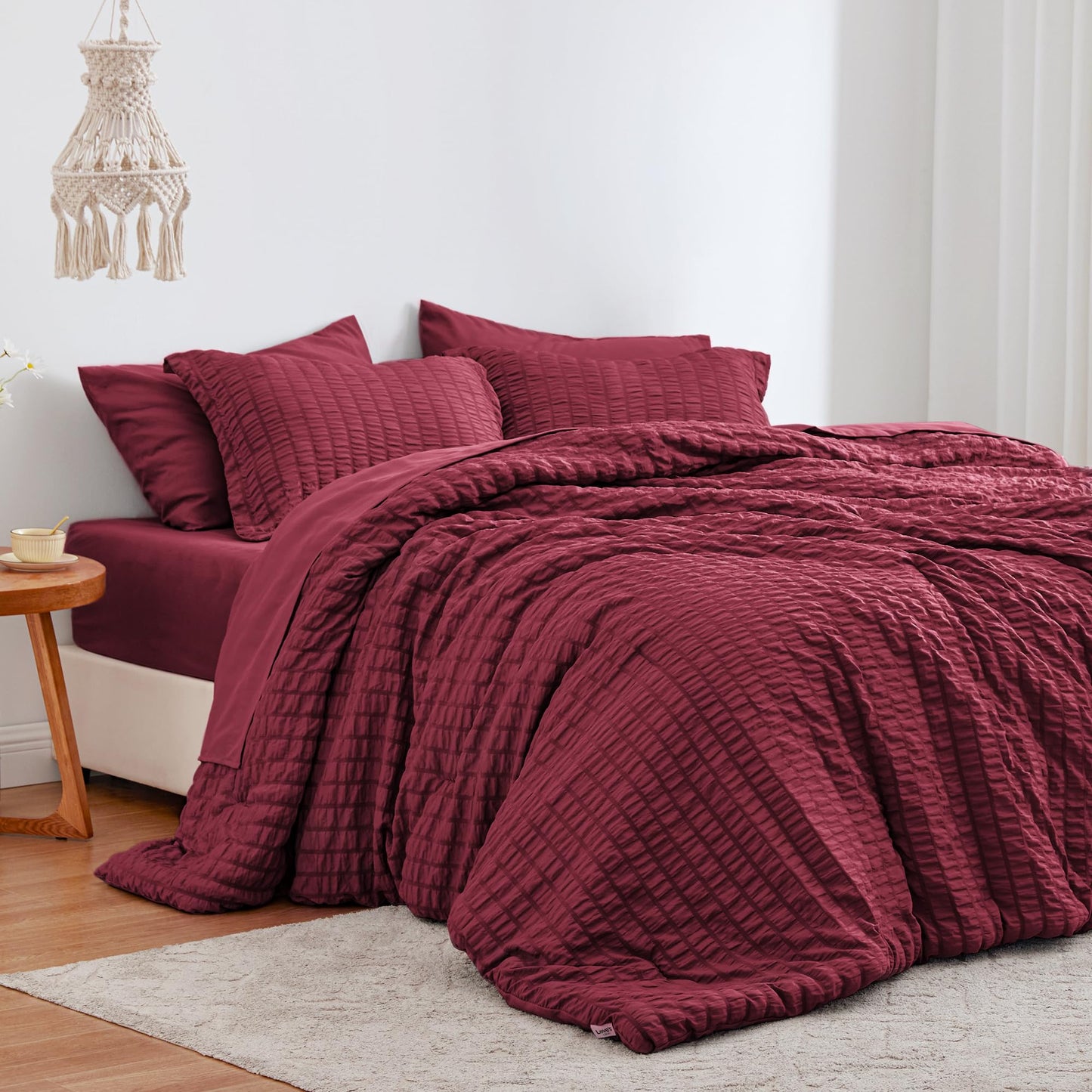 Love's cabin Seersucker Terracotta Twin Comforter Set, 5-Piece All Season Lightweight Bed in a Bag Bedding Set with Comforter, Flat Sheet, Fitted Sheet, Pillowcase and Sham BST326H