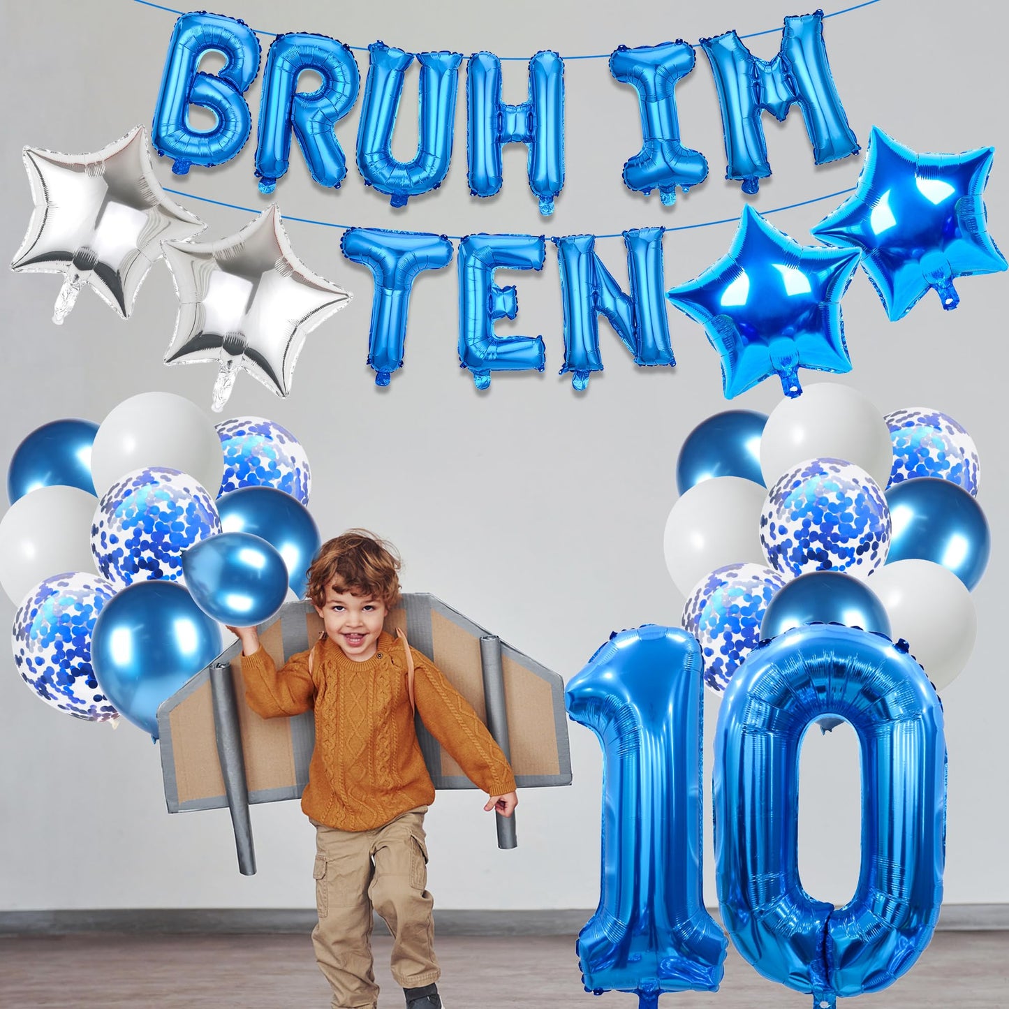 9th Birthday Decoration Balloon Banner - 33 Pcs Blue Bruh Im Nine Letter Banners Number 9 Star Foil Latex Balloons for Boys And Girls Happy Birthday Celebration Party Decor Supplies BST326L