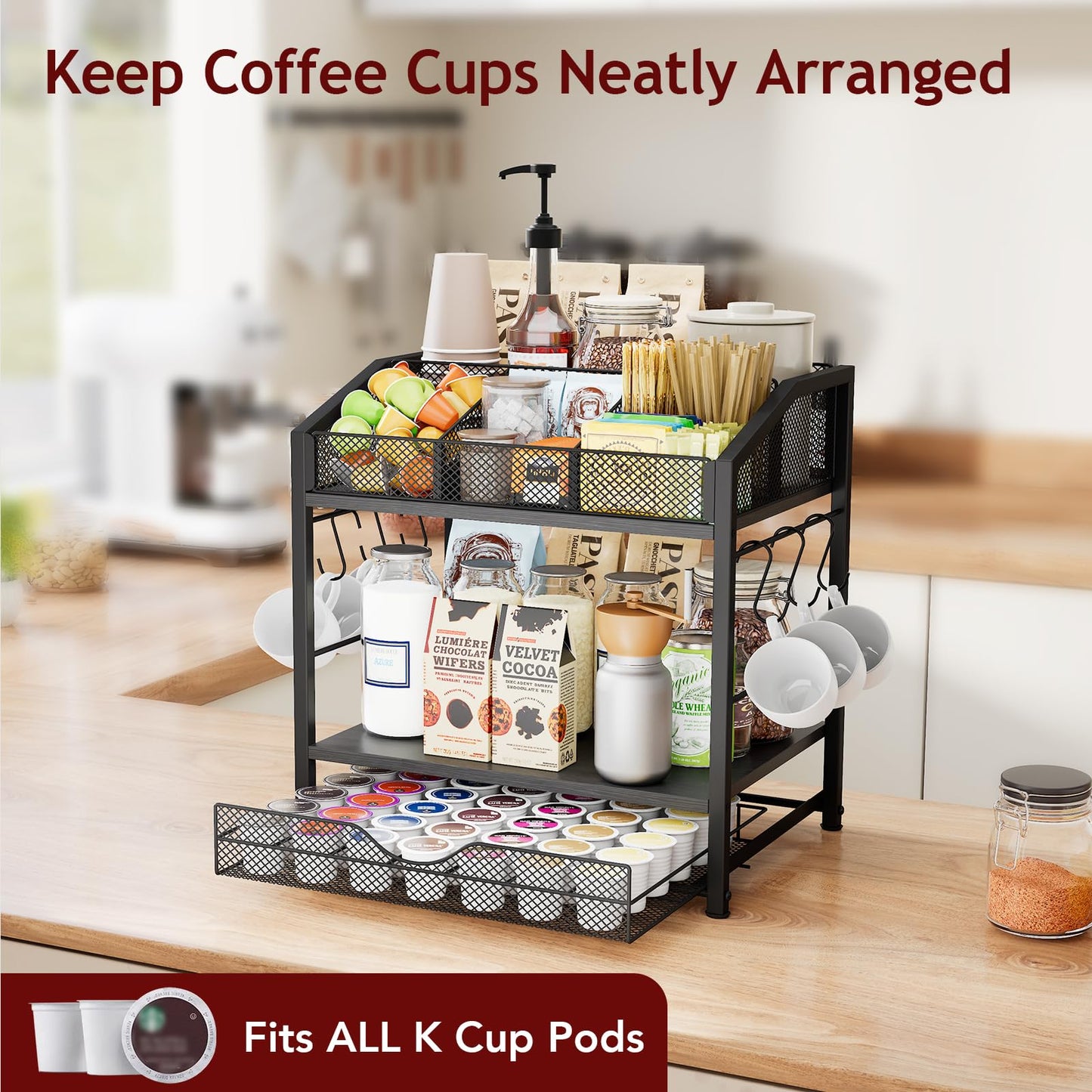 Homsorout Coffee Bar Organizer - Countertop Coffee Station N28