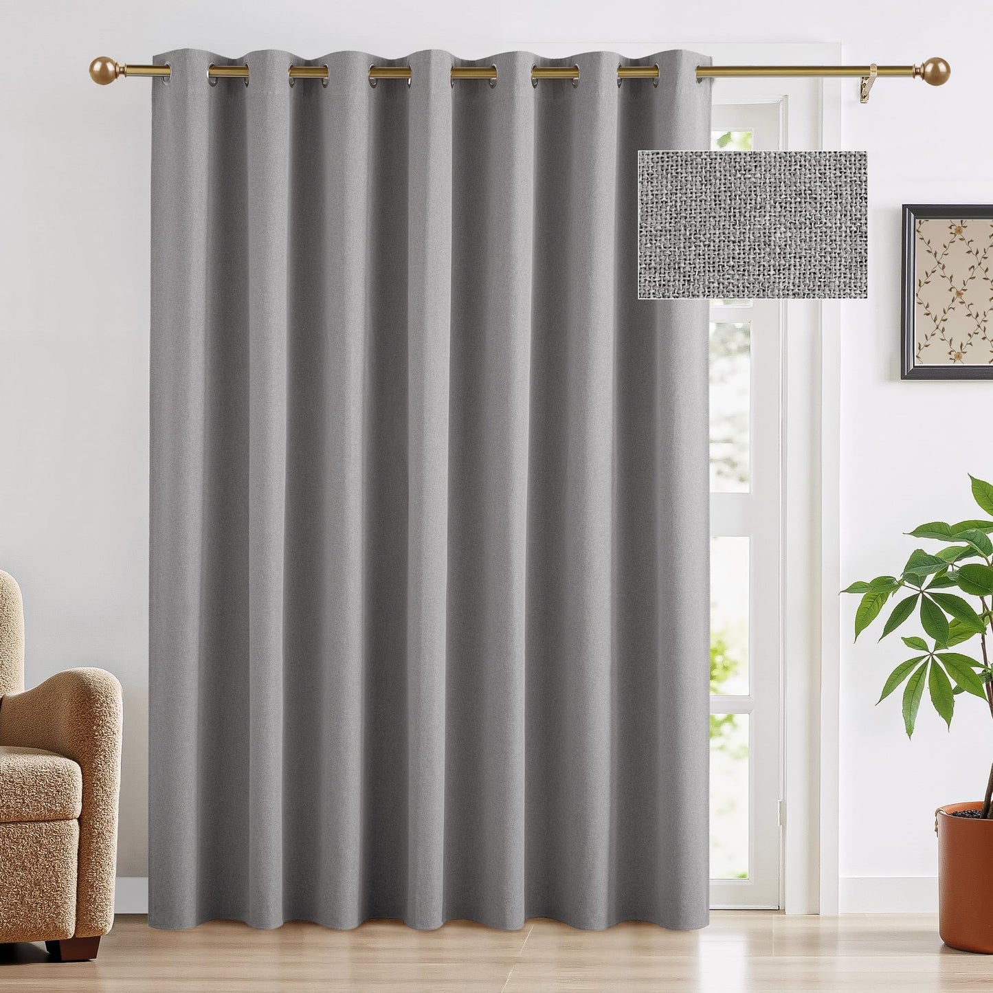 RYB HOME 100% Blackout Curtain for Sliding Glass Doors, Extra Wide Thermal Insulated Privacy Linen Curtains for Bedroom/Patio Door/Living Room/Open Closet, Room Divider, Black, W100xL108, 1 Panel BST220