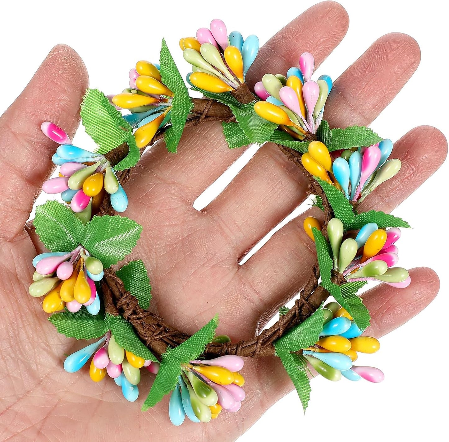 PATKAW 4 PCS Easter Candle Rings Wreaths, Spring Mini Artificial Greenery Wreath for Pillar Candles, Floral Leaf Candl·e Ring Decor for Holiday Party Table Centerpiece, Home Kitchen Decoration BST202