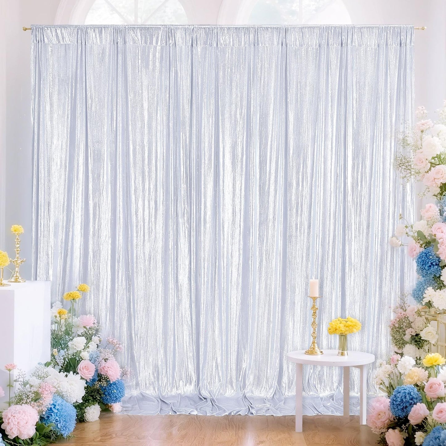 Gold Backdrop Curtains for Birthday Party: 4.8ftx8ft Sequin Background Baby Shower Curtain Drapes for Graduation Arch Backdrop WN420