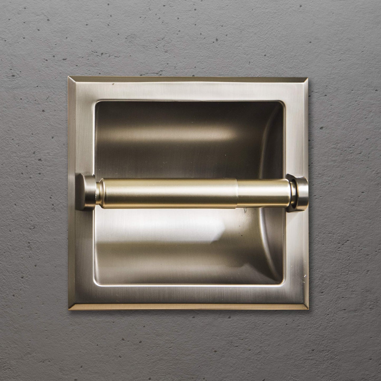 SENTO Recessed Gold Toilet Paper Holder, Wall Mounted Heavy Duty Metal Toilet Paper Roll Holder with Rear Mounting Bracket, in Wall, Easy Installation, Satin Brass BST220