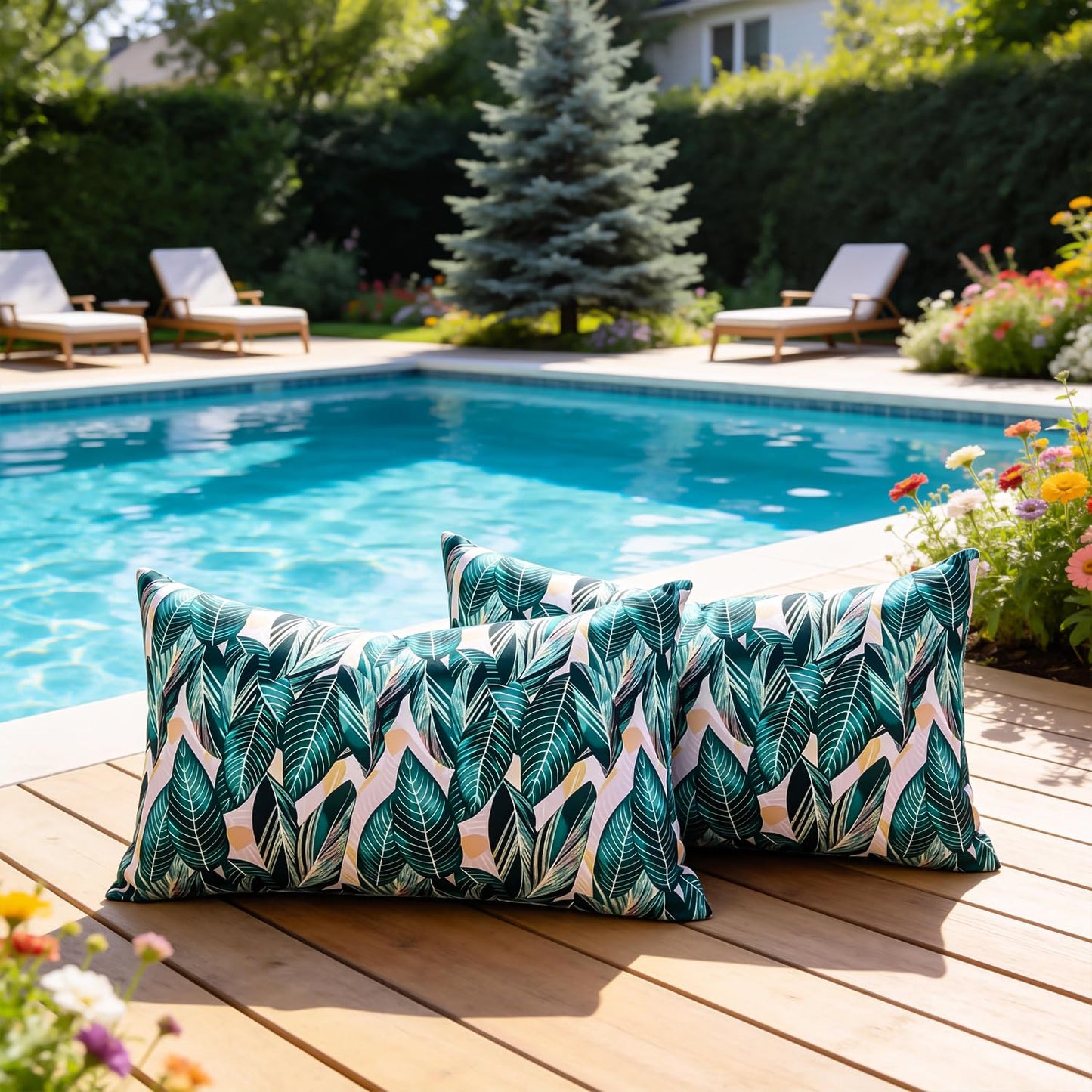 Outdoor Waterproof Pillow Covers Summer Decorative Throw Pillow Covers Tropical Leaf Couch Covers 20x20 Set of 2 Square Outdoor Floral Cushion Cases for Patio Furniture Garden Tent Balcony Bench BST220