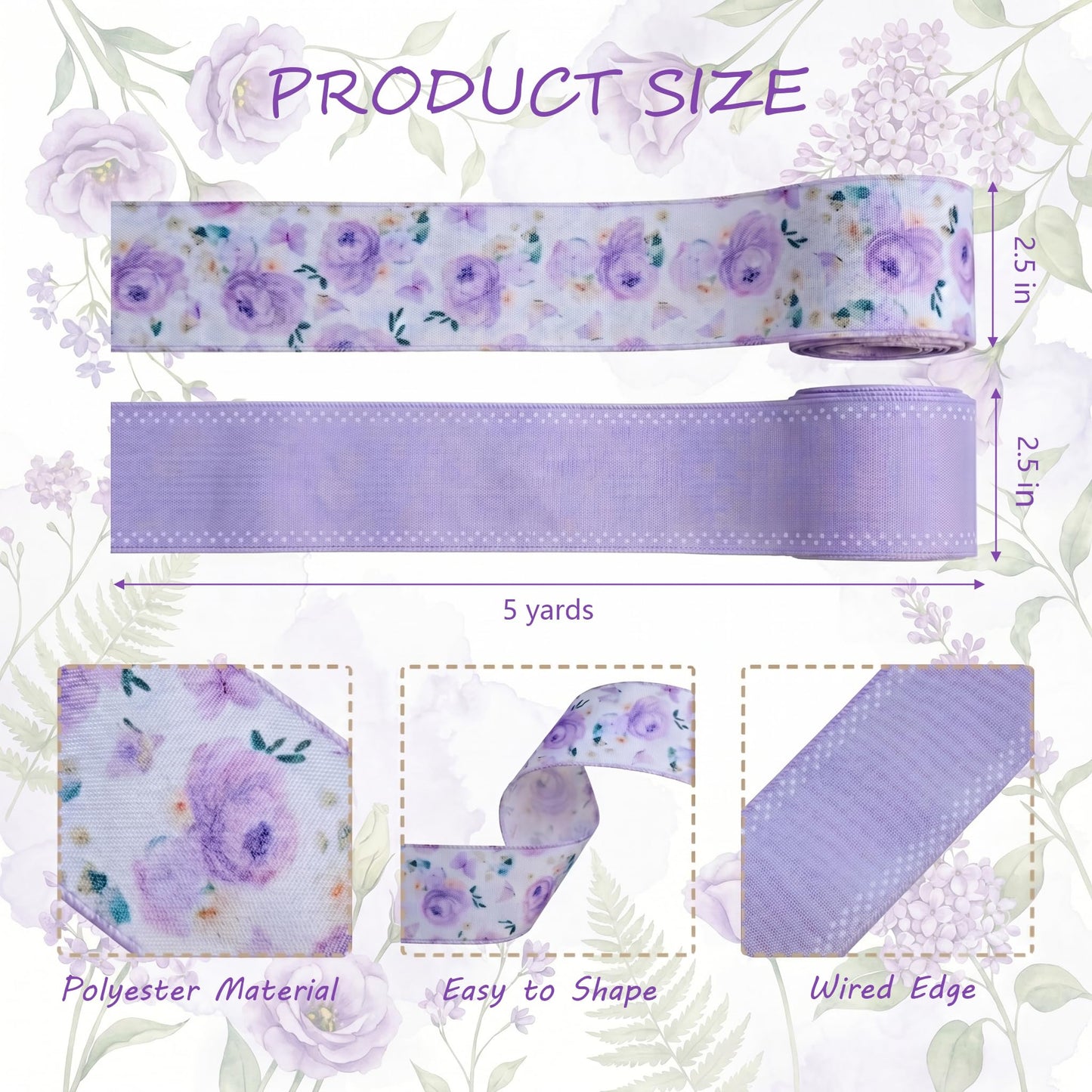 2 Rolls 10 Yards Spring Blue White Floral Wired Ribbons for Wreath Bows Wrapping Gifts, Hydrangea Butterfly Ribbon for Holiday Wedding Birthday Baby Shower Party Décor Summer DIY Crafts 2.5" BST202