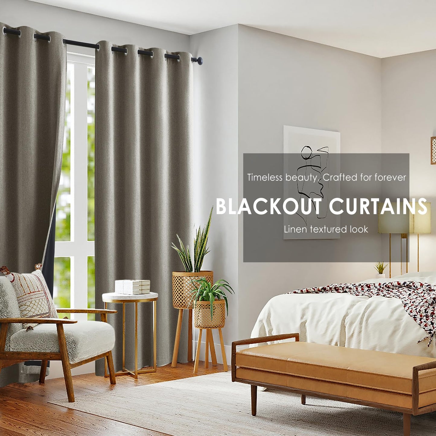 Grey Full Blackout Linen Curtains 84-inch-Long Thermal Insulated Noise Reducing Bedroom Drapes Rustic Farmhouse Triple Weave Window Treatment Set for Theatre, Nursery, 40"x84"x2, Grey BST202