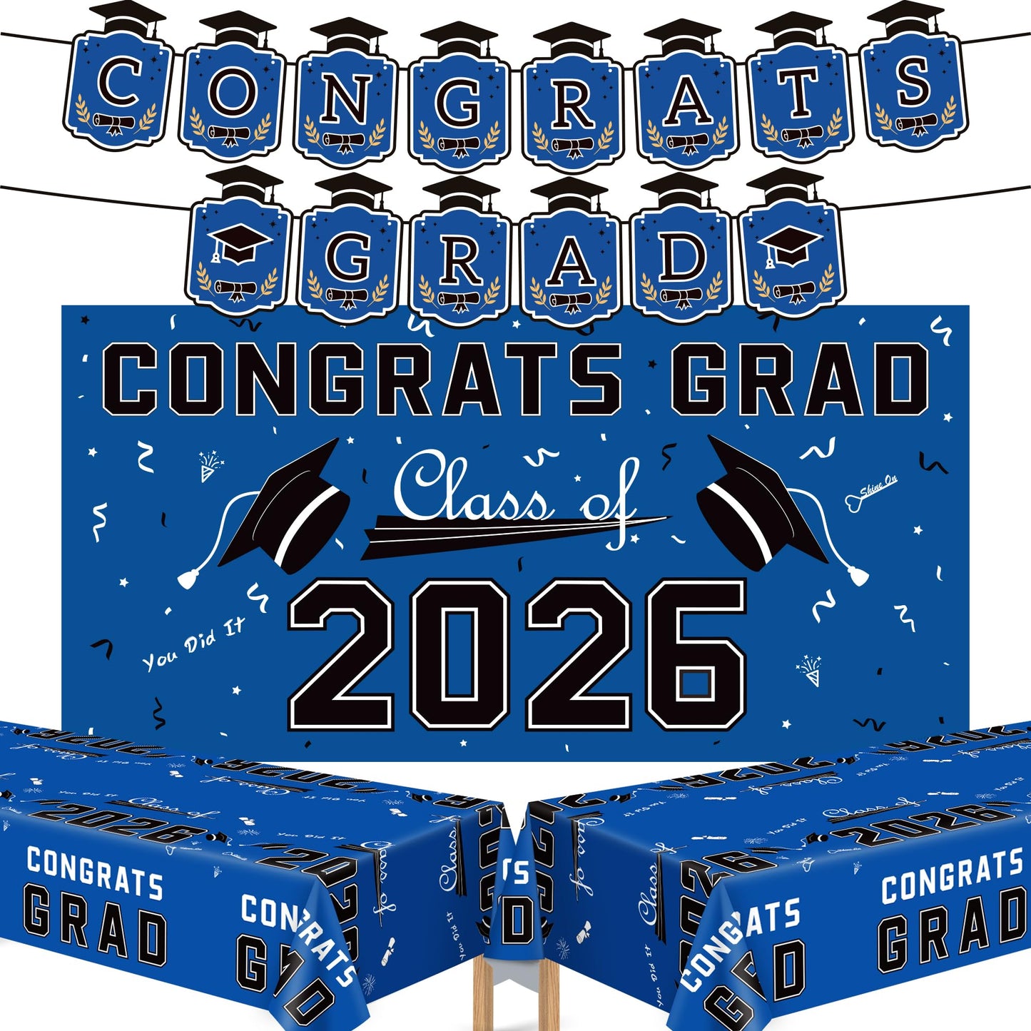 Graduation Decorations 2026 2027 - Red Congrats Grad Banner Backdrop Tablecloth Set - Graduation Decorations Class of 2026 | Graduation Party Favors Supplies WN420