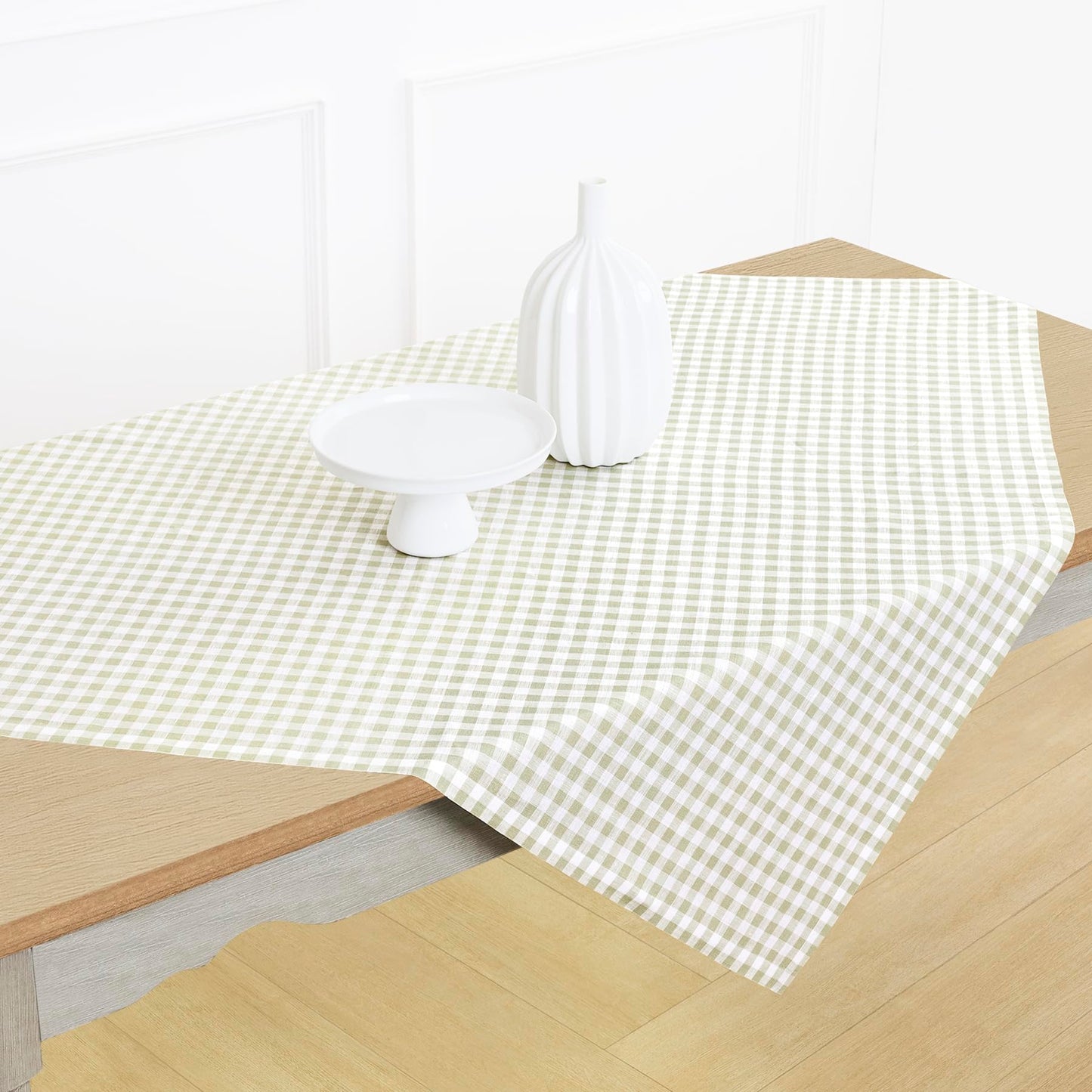 Solino Home 100% Linen Table Cloth, Throw Apricot, Gingham Check 52 x 52 in | Checkered Linen Tablecloth a neat topper for bistro, card and side tables | checkered weave | Pure Linen | OEKO-TEX Certified BST326SOLH