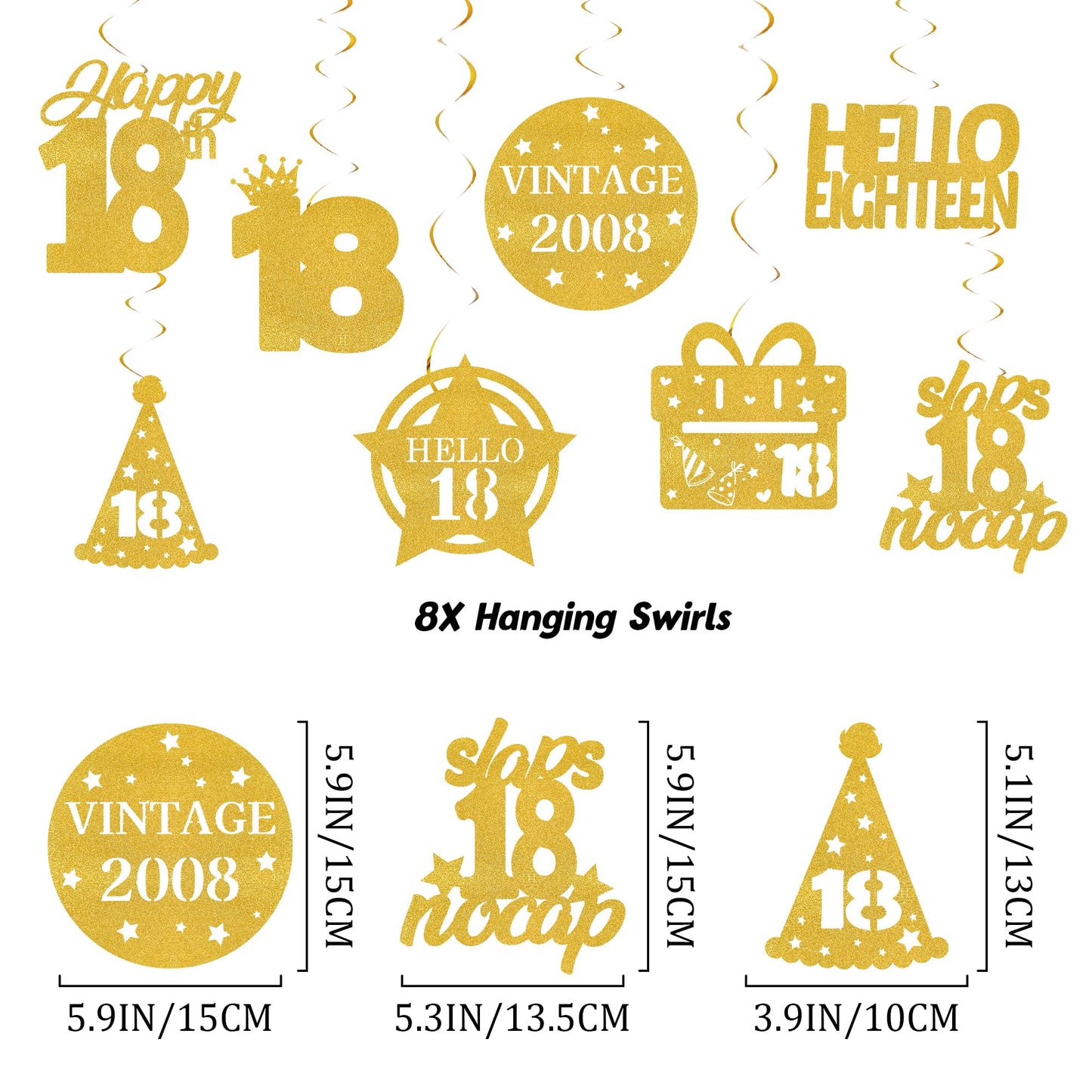 18th Birthday Decorations Banner for Boys - Pre-strung Gold Glitter 18 Slaps No Cap Banner Hanging Swirls, Funny Gen Z Slang 18 Year Old Party Supplies BST220