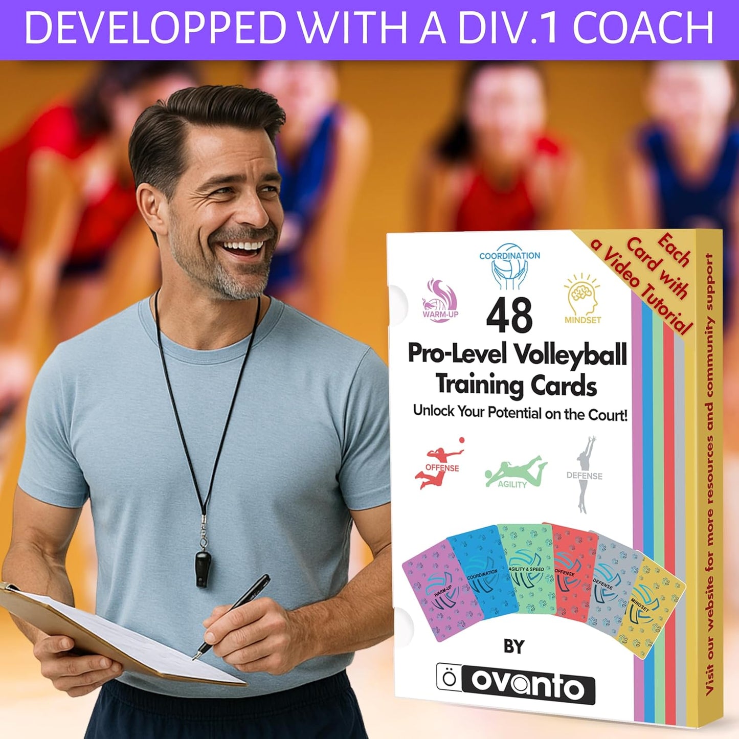 OVANTO Volleyball Training Equipment Aid – Solo Volleyball Equipment in 4 Styles to Serve, Spike, Set and Pass Like a Pro - Adjustable Volleyball Practice Equipment Gift for Beginners & Experts