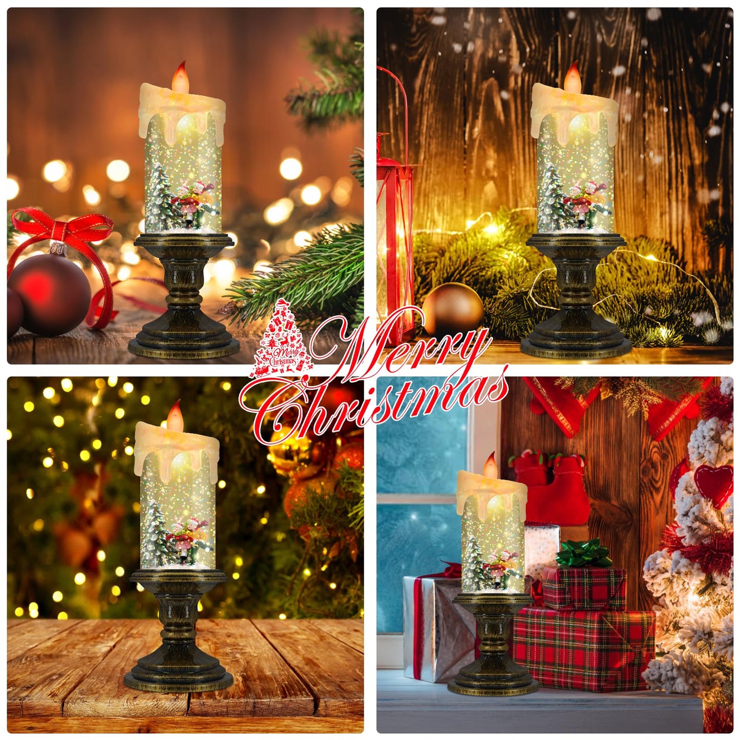 AOMIL Christmas Flameless Candles, Flickering LED Candles with Timer, Snow Globe Candle Lights for Christmas Decorations BST220