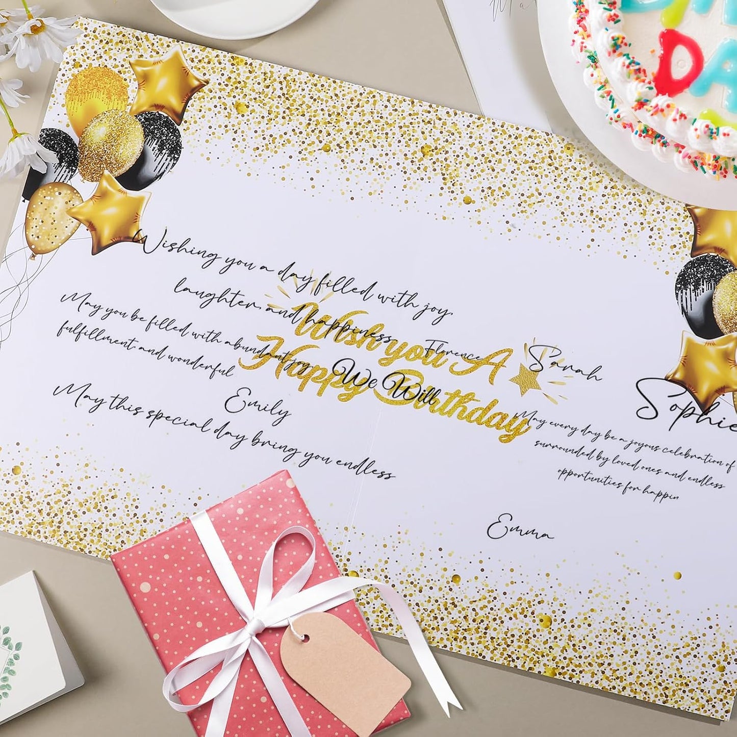 RUMIA 50th Birthday Greeting Card Large 50th Birthday Decorations Giant 50th Birthday Card Giant 50th Birthday Guest Signature Guest Book Black Gold 50th Birthday Party Decoration for Men Women WN420