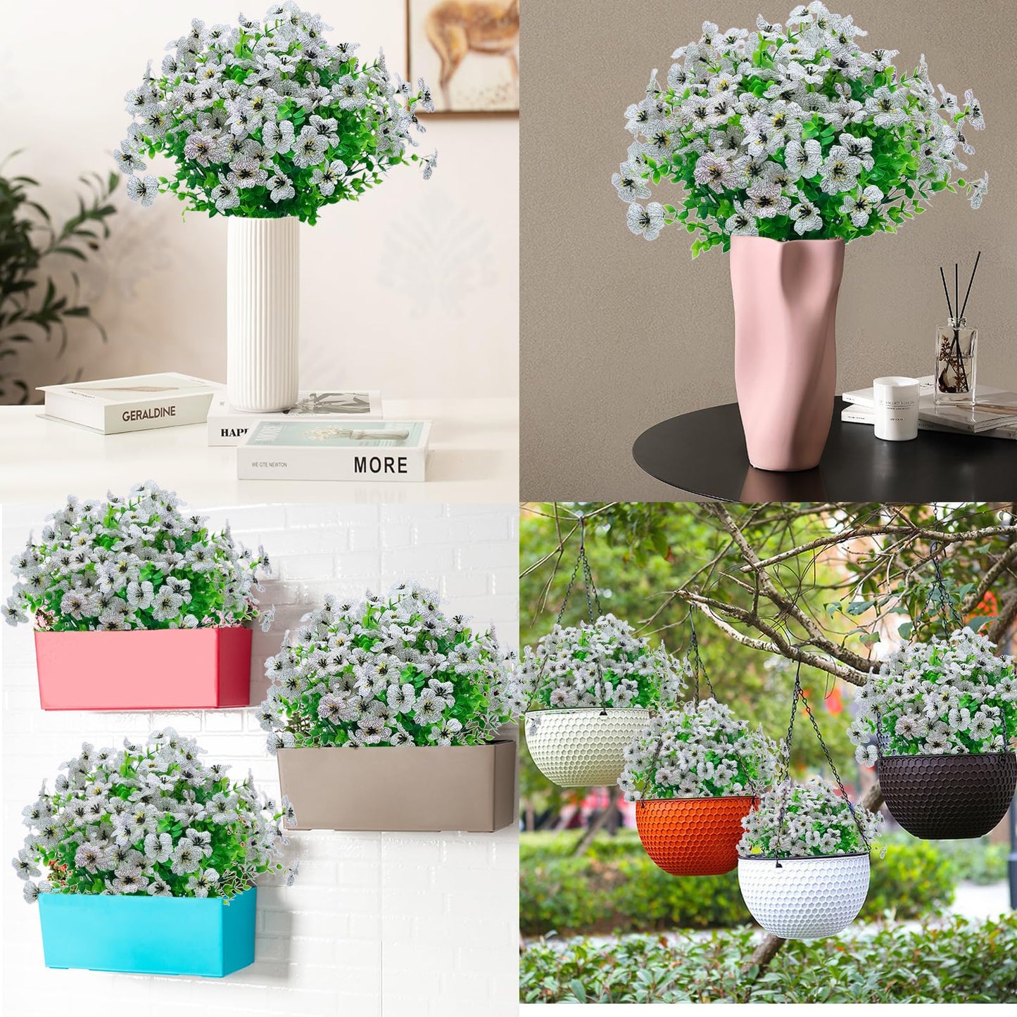 8 Bundles Outdoor Artificial Flowers,UV Resistant Fake Flowers Outdoor Plastic Plants Faux Silk Flower for Outside Indoor Decoration(Blue) BST202