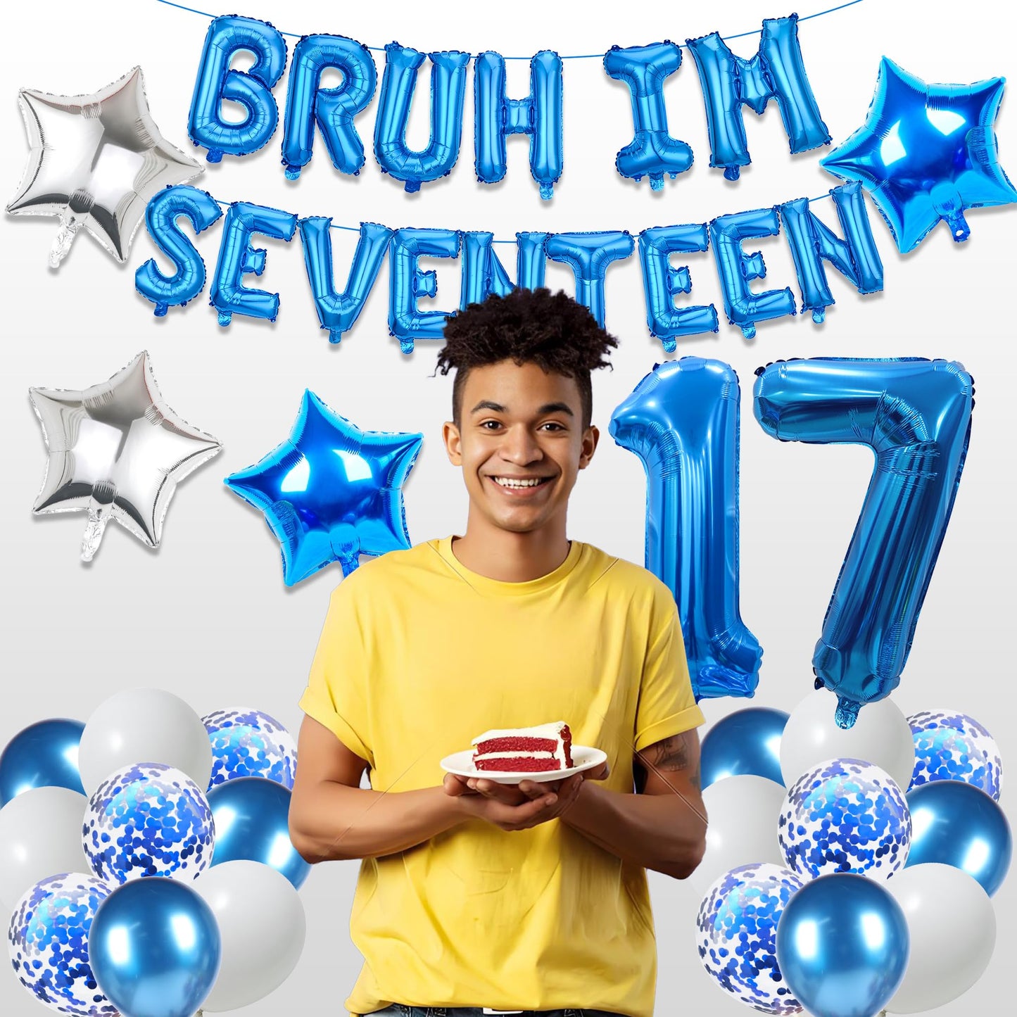 9th Birthday Decoration Balloon Banner - 33 Pcs Blue Bruh Im Nine Letter Banners Number 9 Star Foil Latex Balloons for Boys And Girls Happy Birthday Celebration Party Decor Supplies BST326L