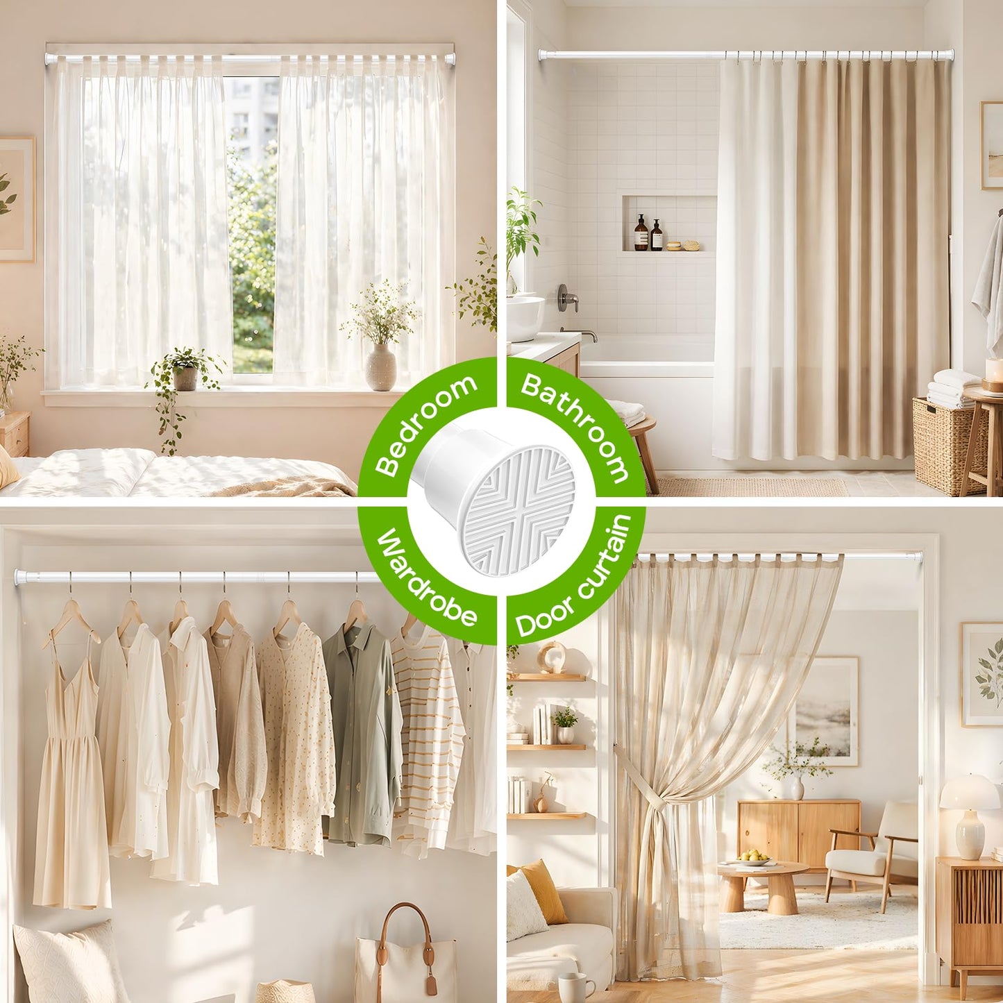 White Shower Curtain Rod 32 to 76 Inches Adjustable, 7/8 Inch Diameter Heavy Duty Tension Curtain Rods No Drill, Rust-Resistant Tension Rod for Bathroom, 1 Pack BST326H