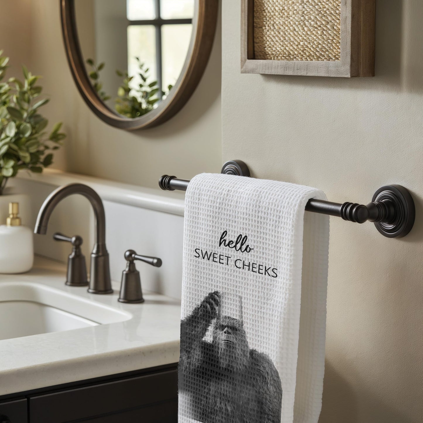 Funny Bear Bathroom Hand Towels Set of 2, Hello Sweet Bear Bathroom Decor, Funny Wild Animal Hand Towels for Washroom Restroom Decor, 16x24 Inch BST326L