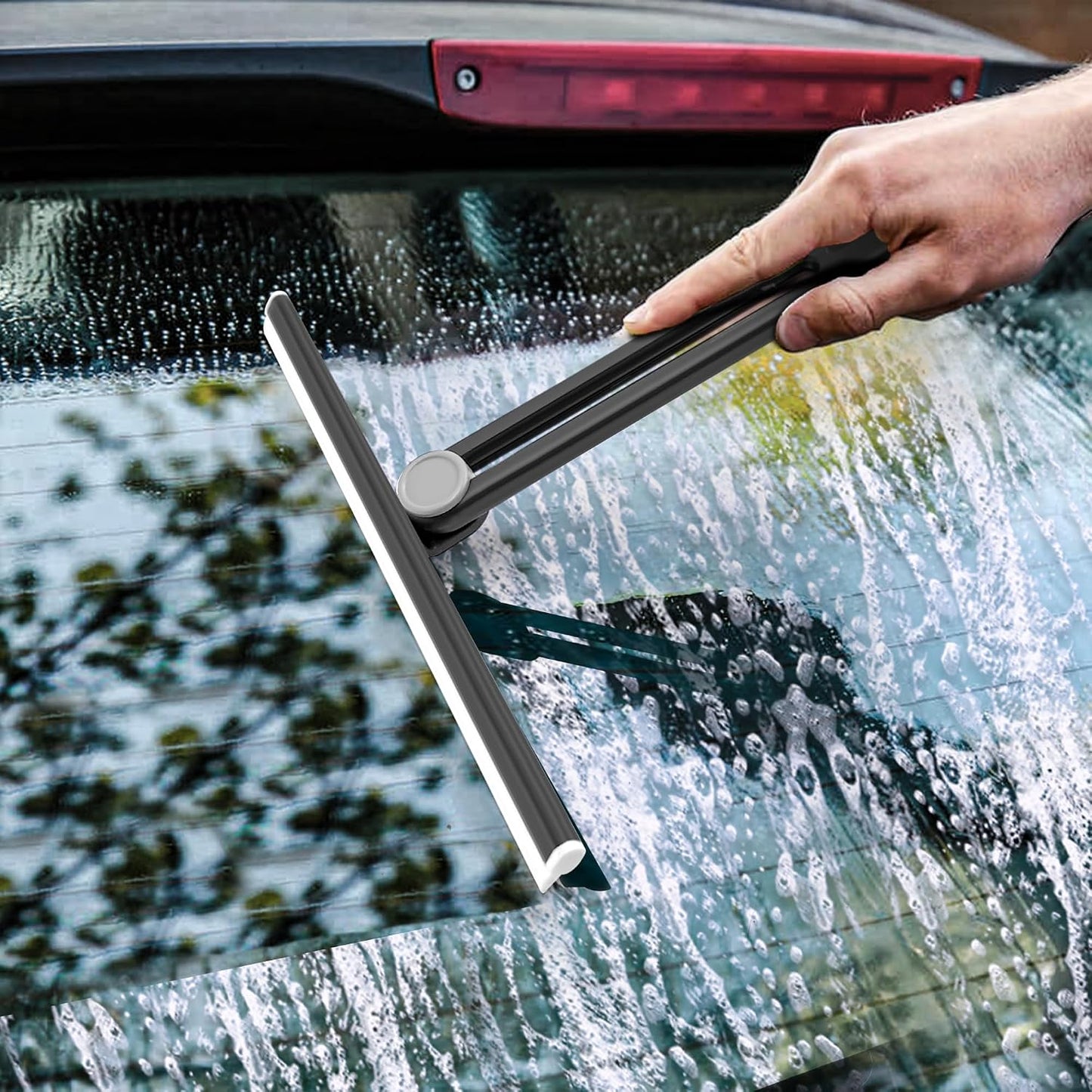 NEWE Shower Squeegee 2 Packs for Glass Doors, All-Purpose 360° Rotating Black Silicone Scraper Cleaner Tool for Tile, Walls, Mirror, Car Window, Countertop, Bathroom, 11 Inches BST202