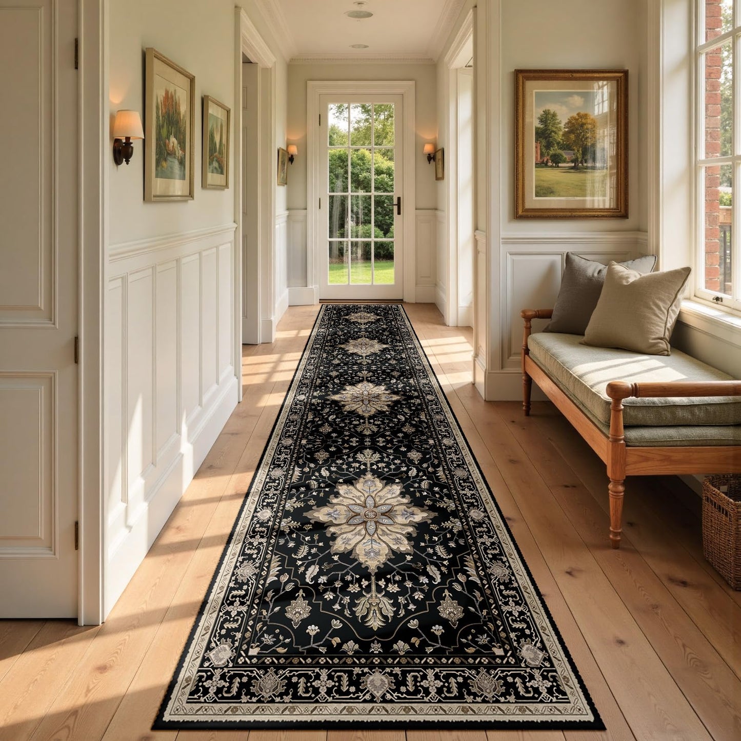 RELEANY Area Rugs Runner 2'x6' Washable Non-Slip, Floral Vintage Distress Medallion Carpet for Kitchen Hallway Bedroom Beside Laundry Room Bathroom, Teal Green Lake Blue Turquoise DD1210