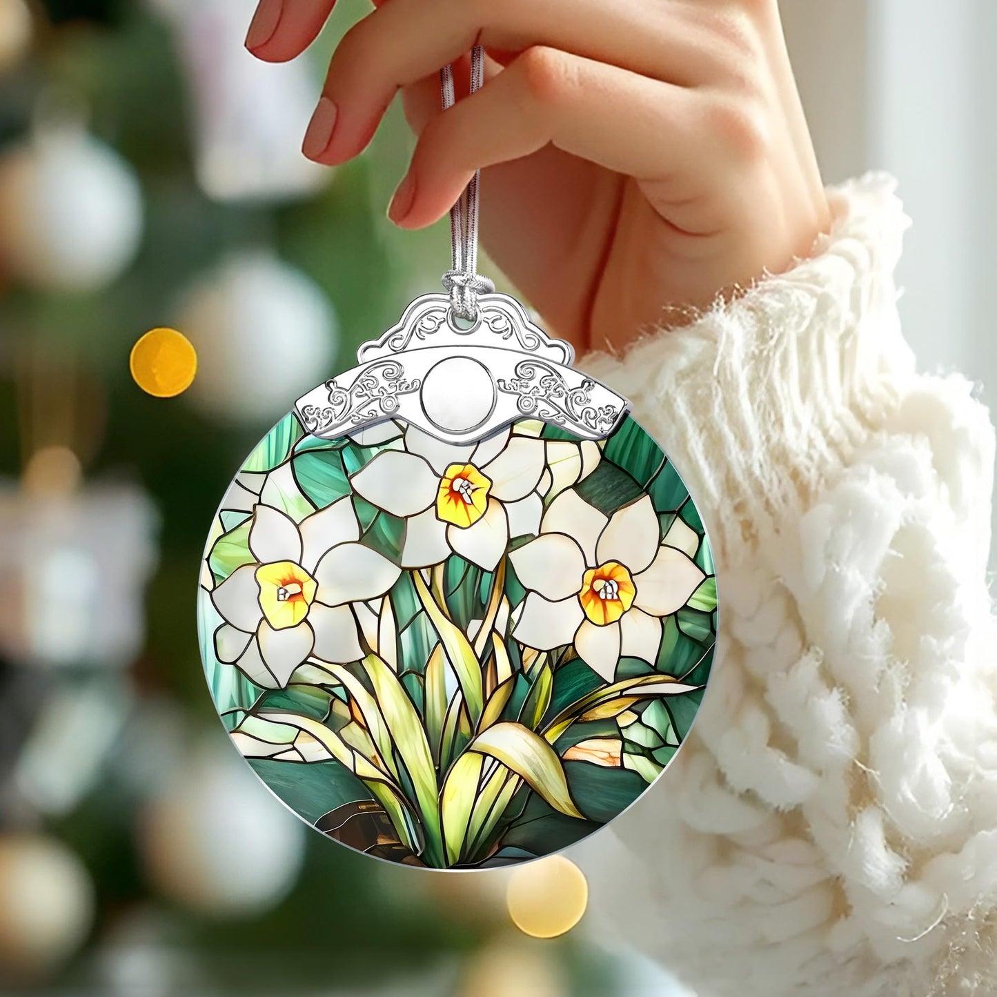 Christmas Ornaments: Stained Glass-Style January Birth Flower Ornament – Christmas Tree Decorations, Holiday Party Gifts, Mother's Day & Birthday Gifts for Women, Mom & Grandma | Birth Flower Gift BST220