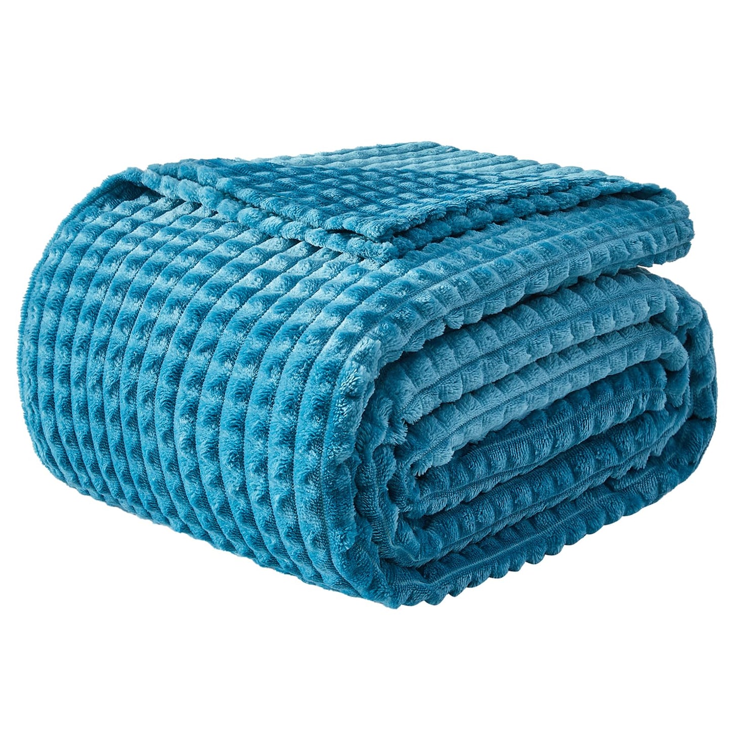 EMME Fleece Blanket, 3D Jacquard Throw Blanket for Couch and Bed, Soft Cozy and Fluffy Blankets Lightweight Luxury Flannel with Waffle Design (Navy Blue, 50" x 60") BST202