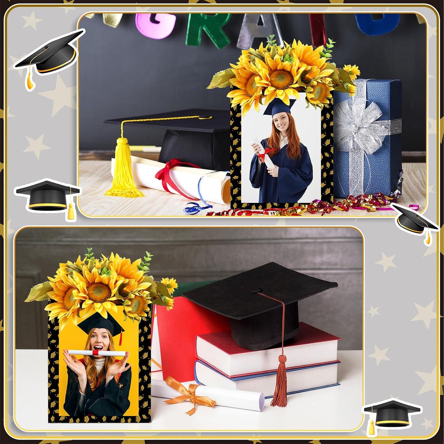 Gersoniel 12 Pcs Graduation Boxes Centerpieces for Table 6/7 Inch Photo Props Frame Holders Class of 2026 Congrats Grad Party Decorations Box Picture Display Centerpieces for Graduation Wedding WN420
