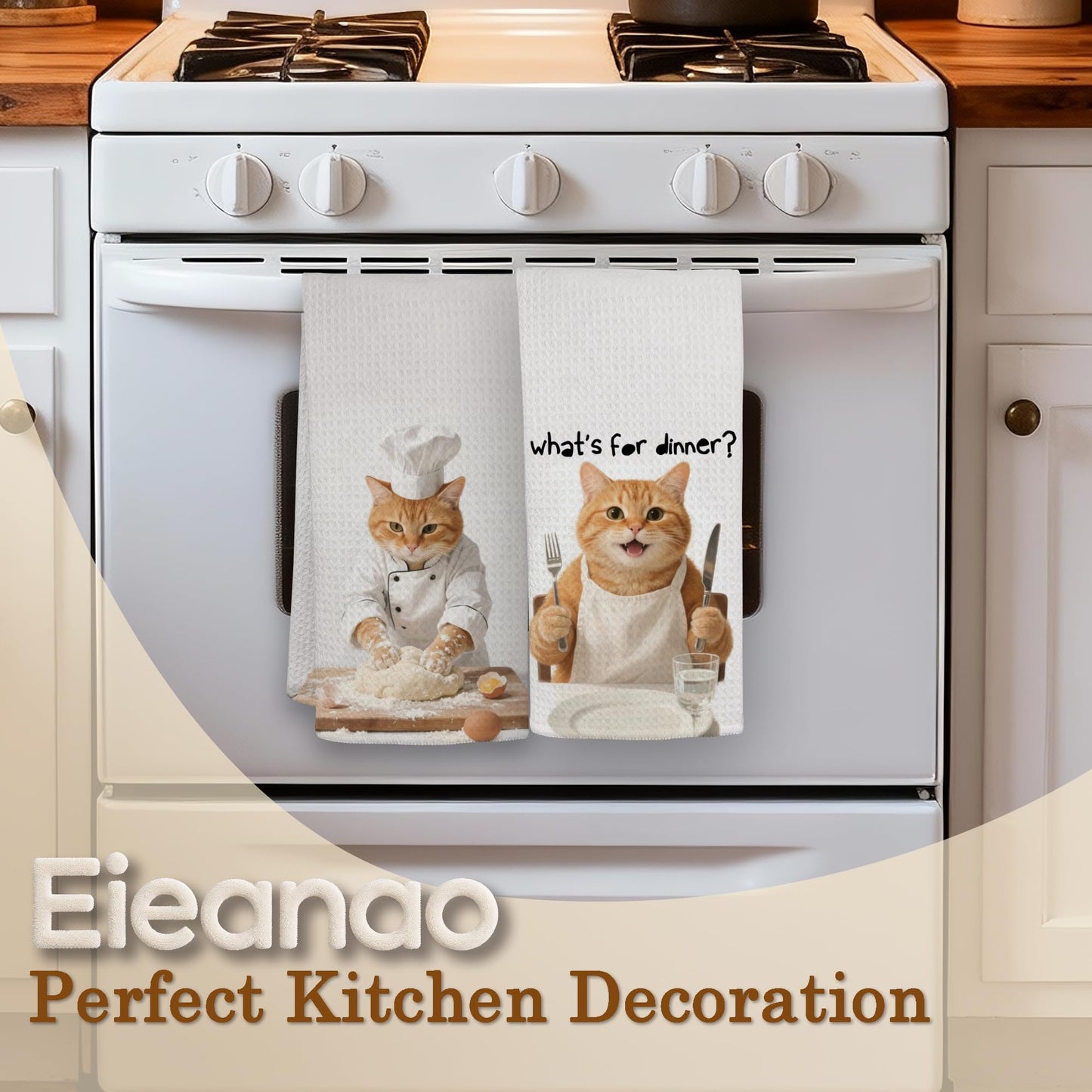 Funny Cat Gifts Kitchen Towels, Cute Cat with Knife and Fork Microfiber Dish Tea Towel for Kitchen Decor, Funny Cats Cooking Decor, is It Dinner Time Yet, 16x24 Inch BST220