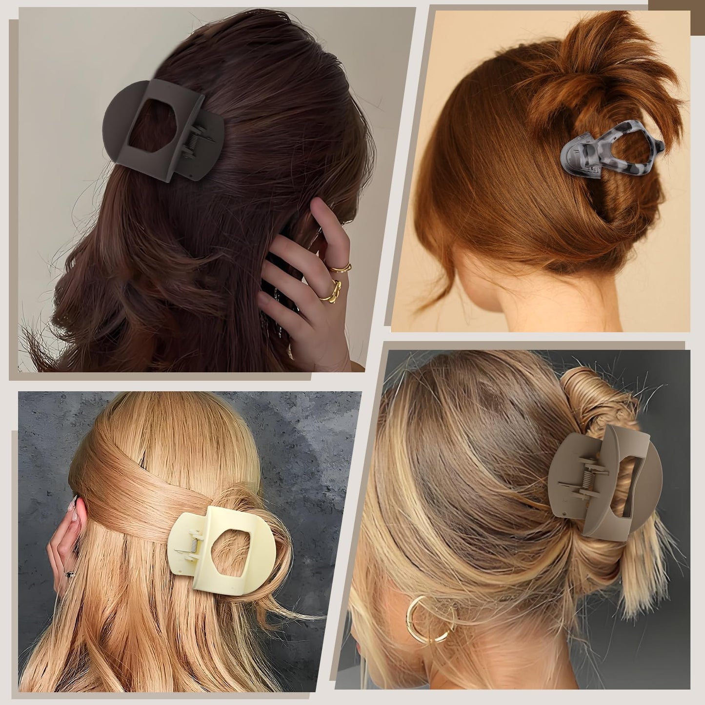 8 Pcs Flat Hair Clips for Women, 2 Styles Large Flat Claw Clips for Women, Strong Hold Non-slip French Hair Clips for Thick Thin Hair, Neutral Color WN420