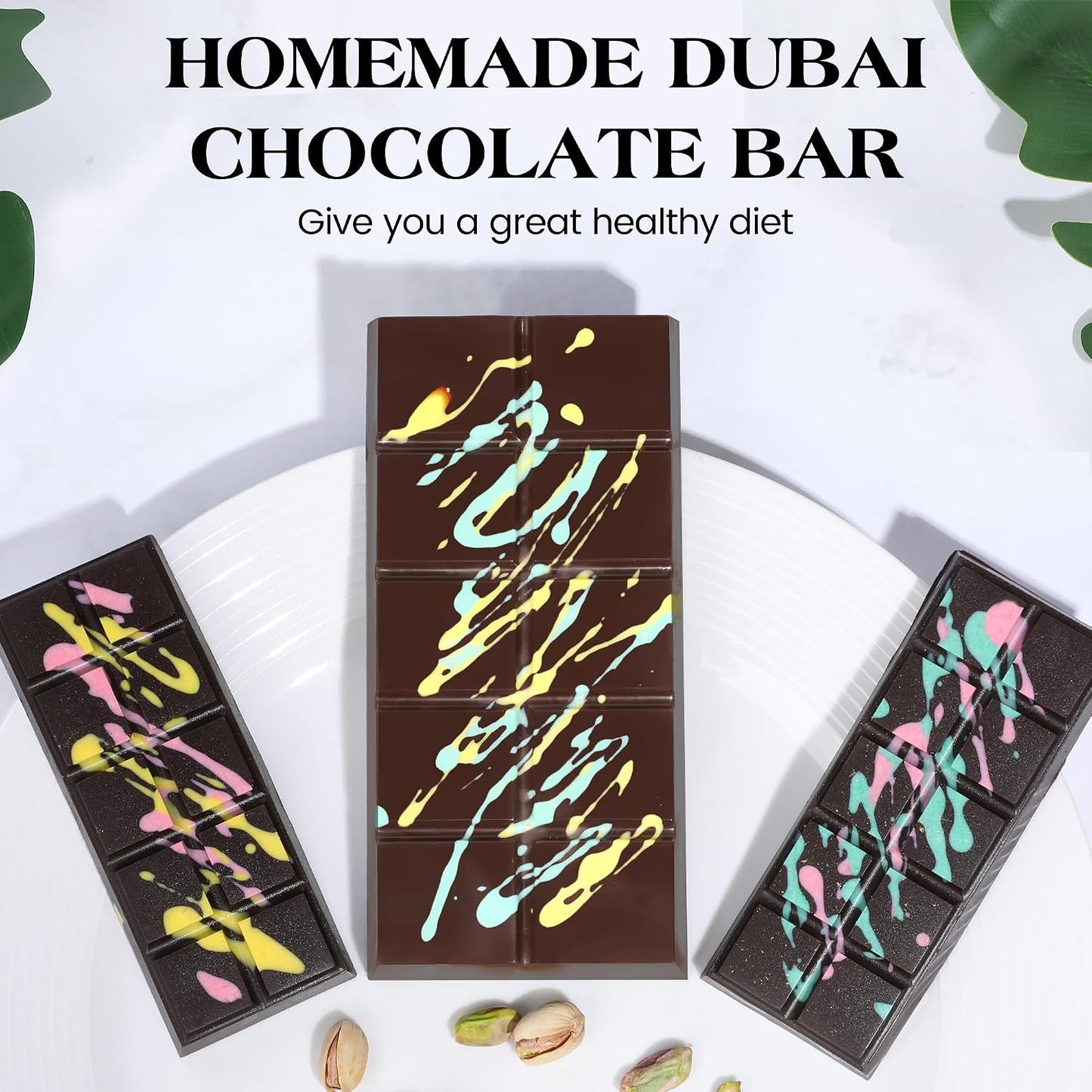 KASHME 2 Pcs Chocolate Bar Mold Deep Dubai 0.85 Inch Stuffed Chocolate Molds Silicone Large Break Apart Silicone Molds (10 Snap + 5 Snap） BST326L