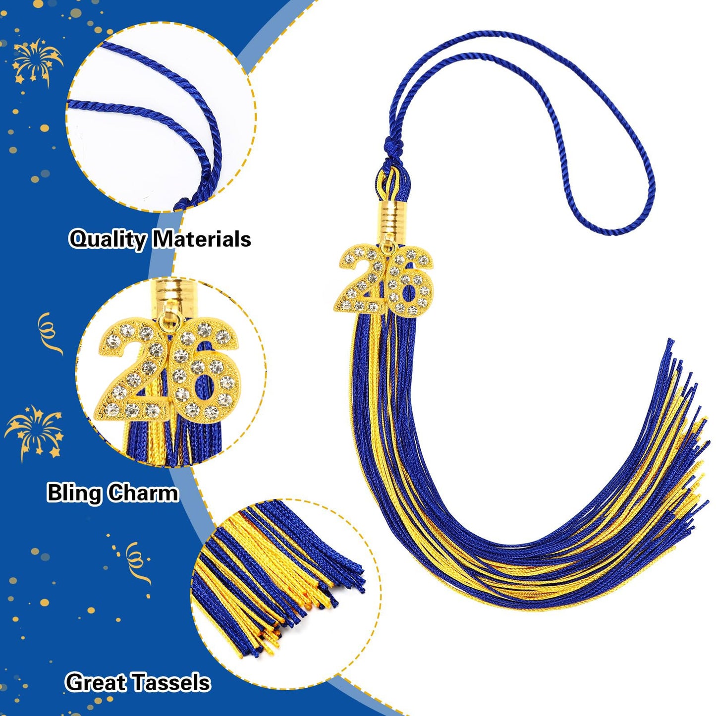 JULMELON 2026 Graduation Tassel, 2026 Graduation Cap Tassel with Bling Charm for 2026 Graduate Hat Ceremonies Accessories (Black) BST220