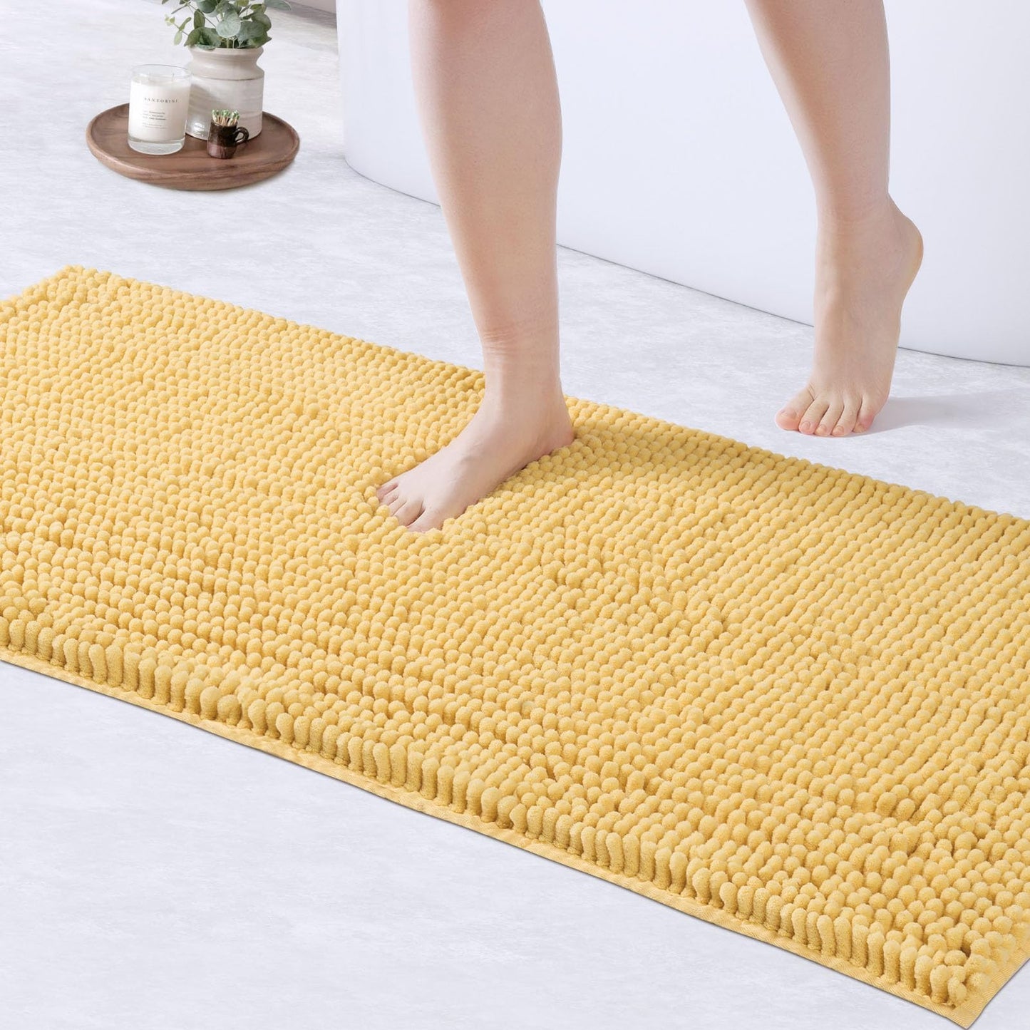 FRESHMINT Chenille Bathroom Rugs Mat 24"x17", Non-Slip Bath Mat for Bathroom Floor & Bathtub, Washable Soft Shower Shag Bath Rugs, Fluffy Thick Water Absorbent Microfiber Shower Mat, Sage Green BST220