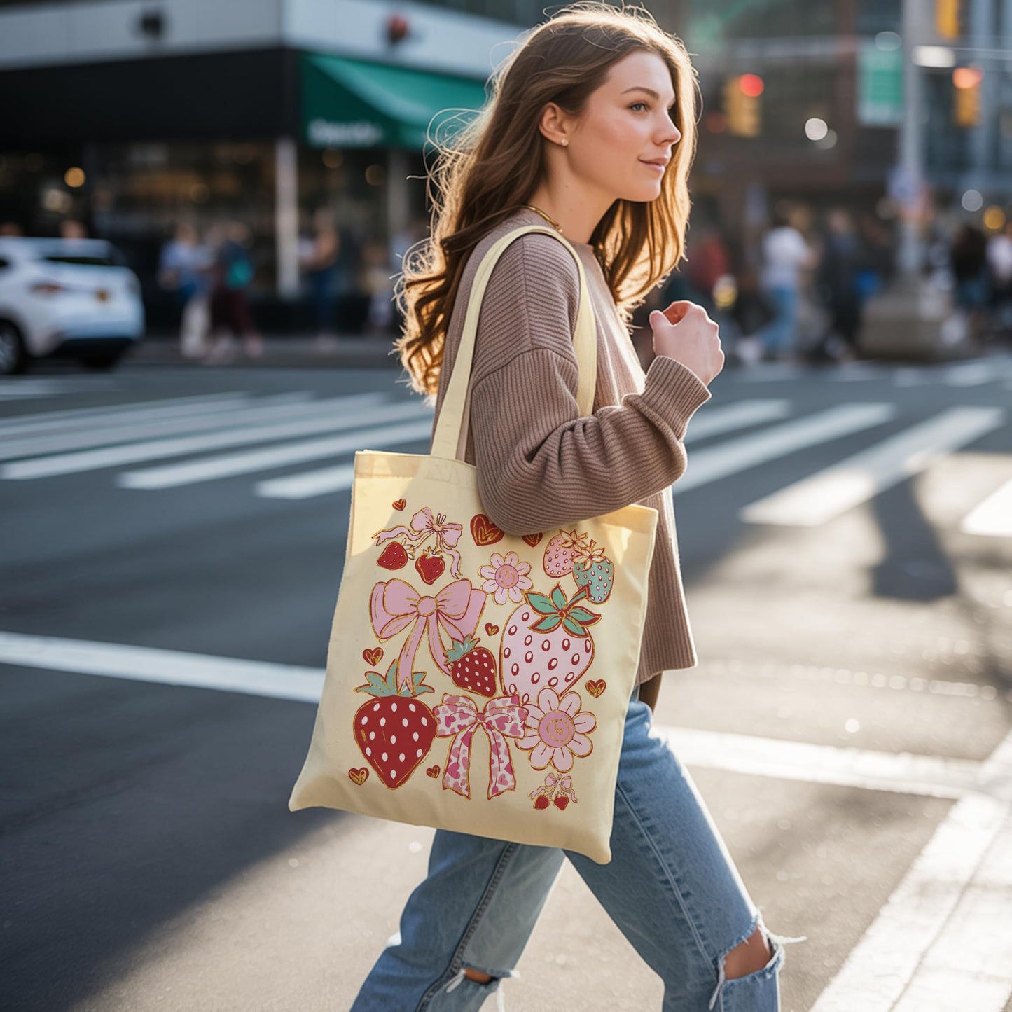 Aesthetic Canvas Tote Bag for Women with Inner Pocket – Cotton Cloth Totes Bag with Pattern BST326H