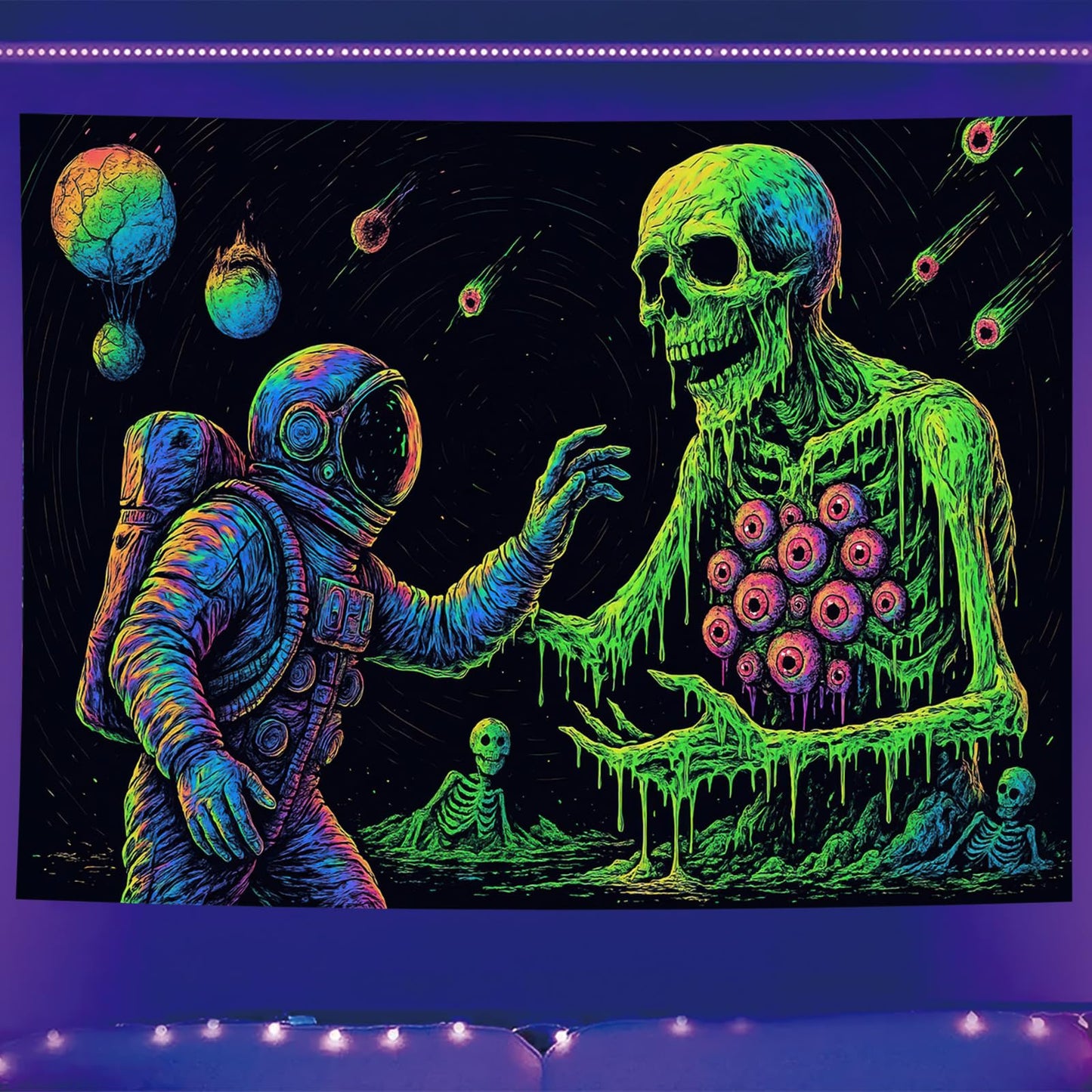 Starlit Patio Astronaut Blacklight Tapestry Trippy Forest Moon Vortex UV Reactive Galaxy Wall Hanging Psychedelic Space Poster Fluorescent Sci Fi Room Decor for Bedroom Dorm Gaming Lounge 78 x 59 Inch BST220